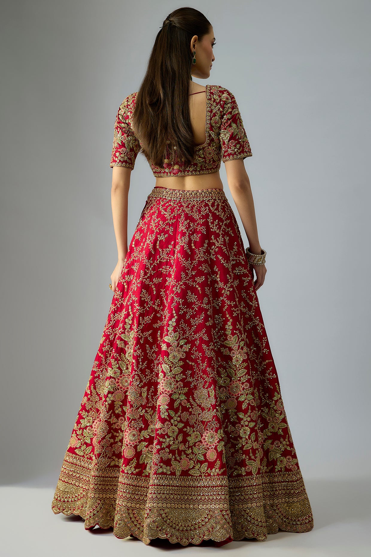 maroon raw silk embroidered lehenga set