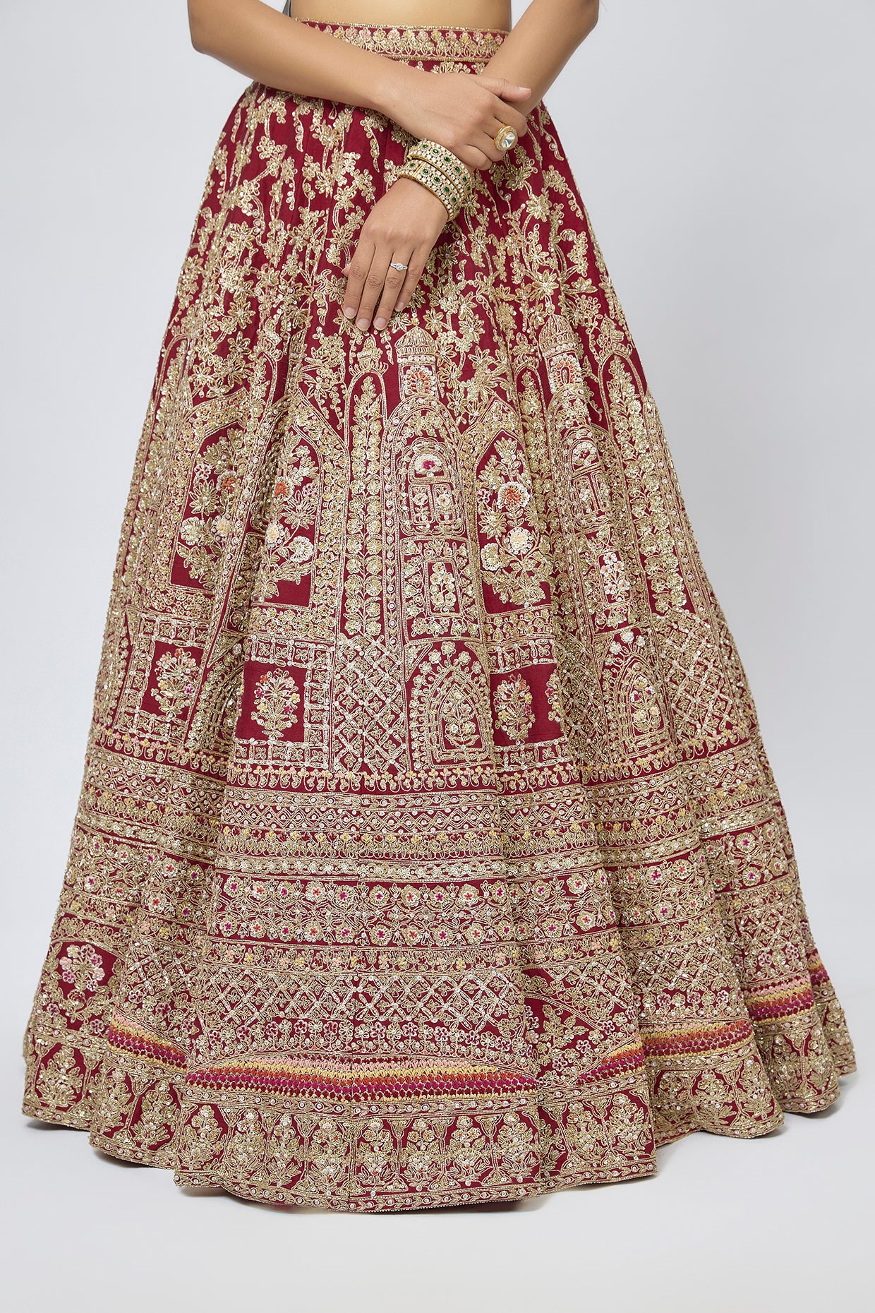 maroon raw silk cutdana hand & machine embroidered lehenga set