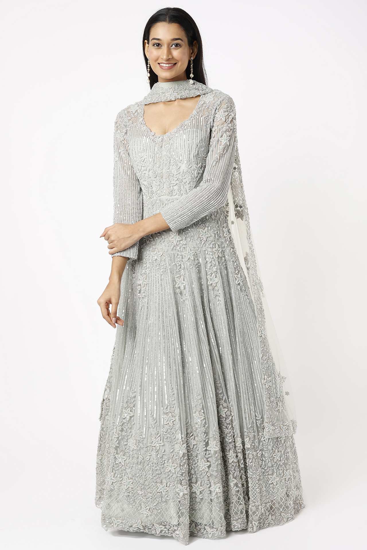 mint green hand embellished gown