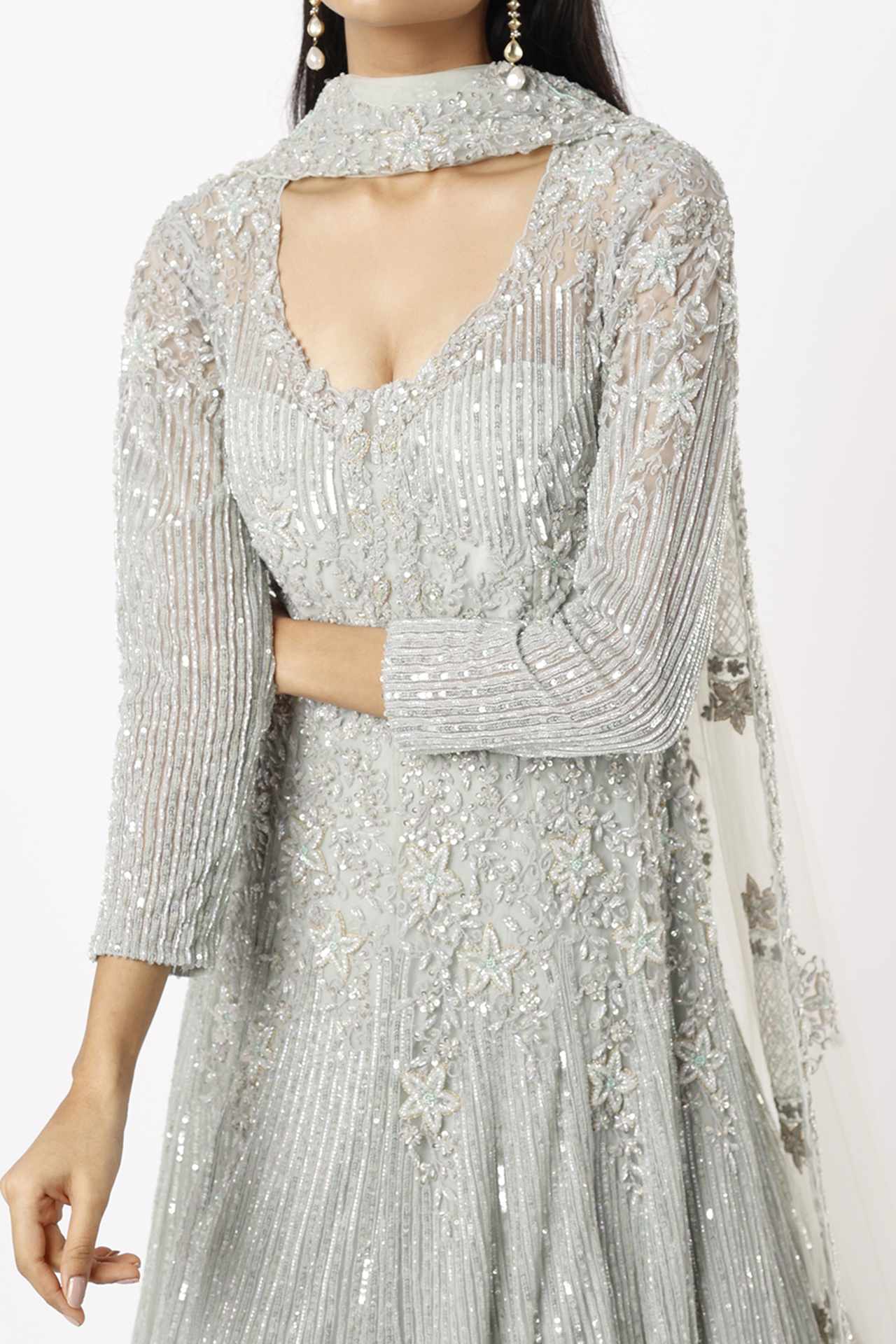 mint green hand embellished gown