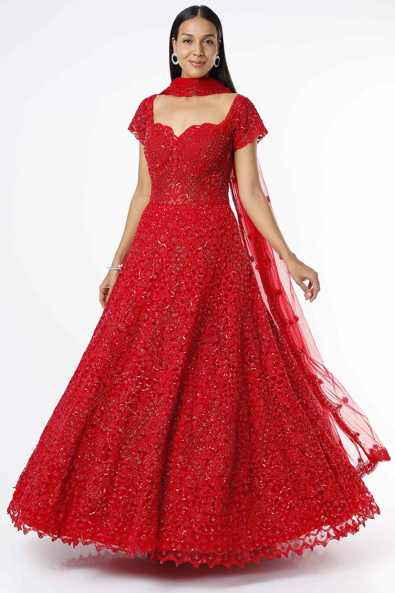 red embellished gown