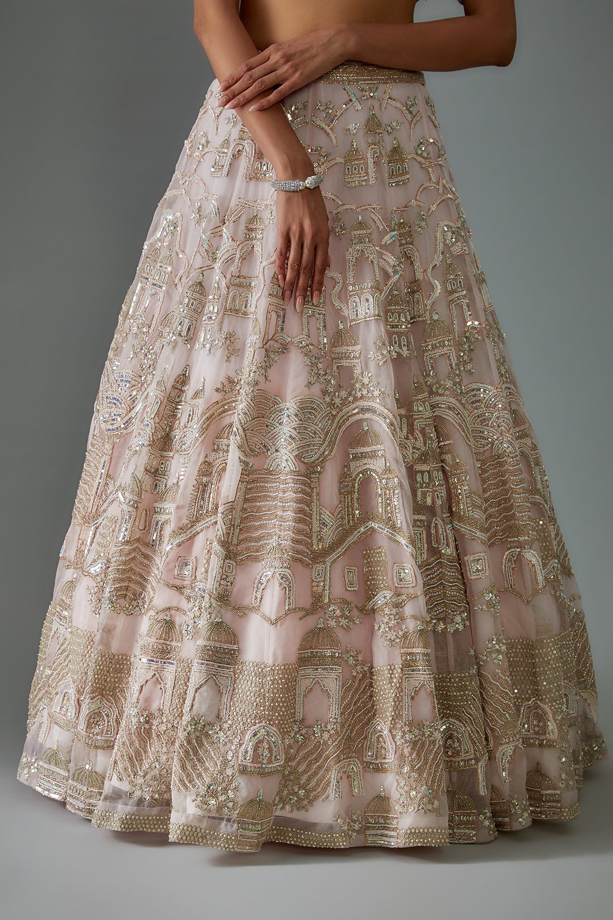 pink organza hand embroidered lehenga set