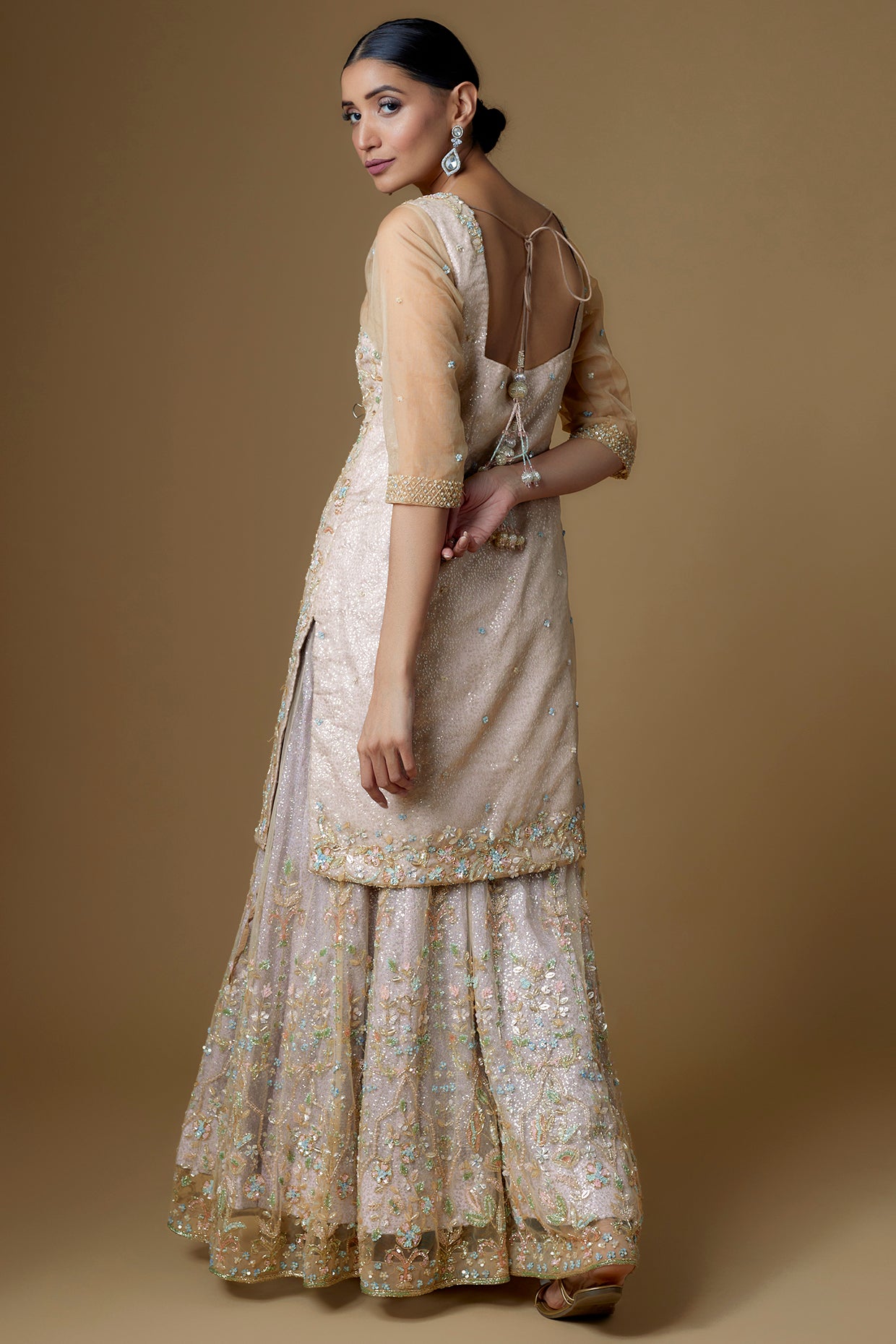 grey net embroidered sharara set