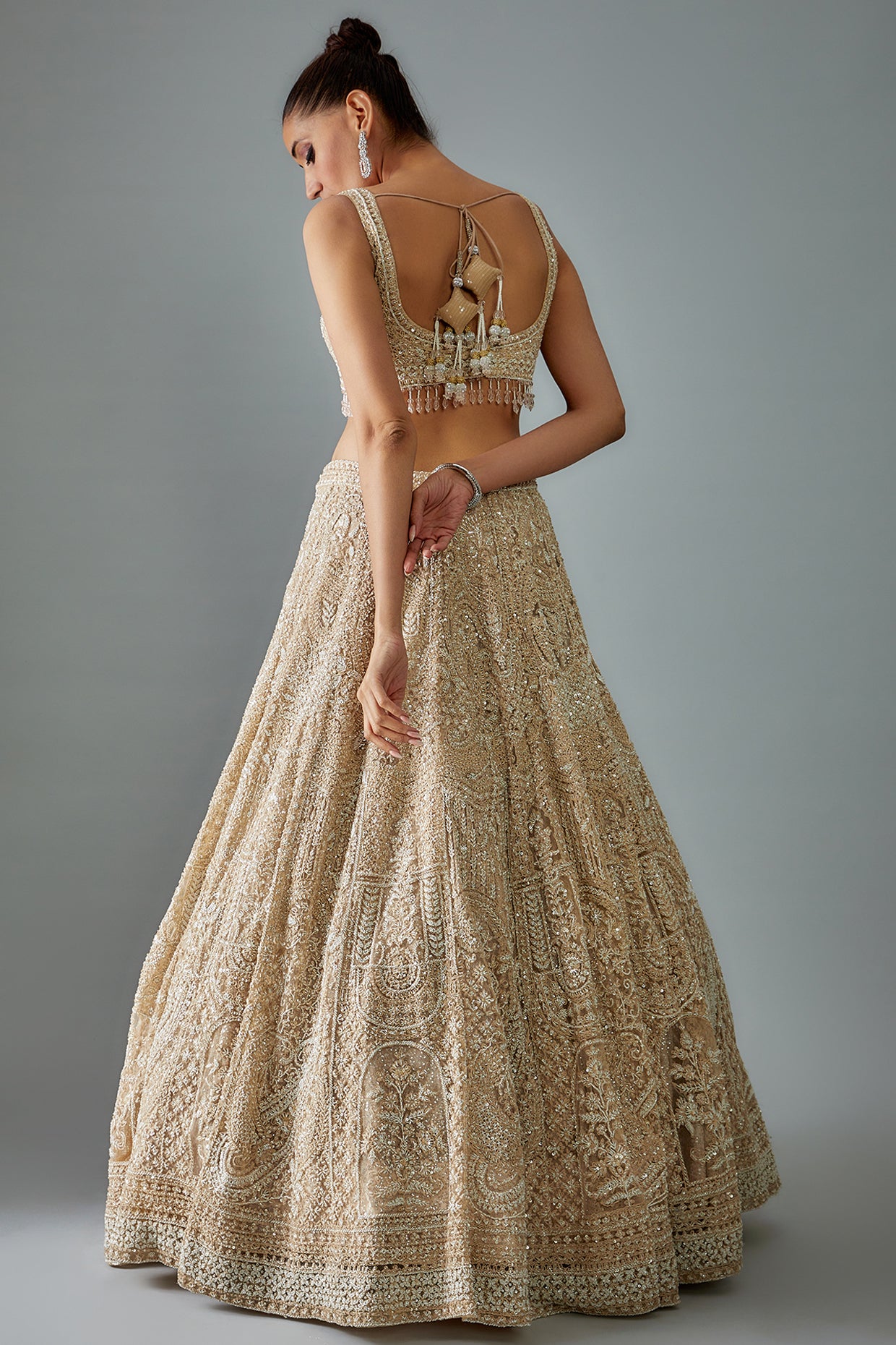 gold net hand embroidered lehenga set