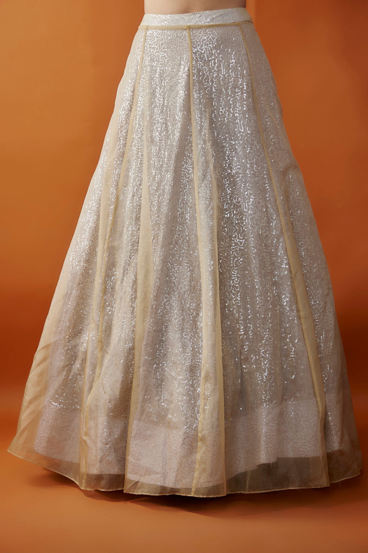 Gold Organza Sequins & Cutdana Hand Embroidered Jacket Lehenga Set