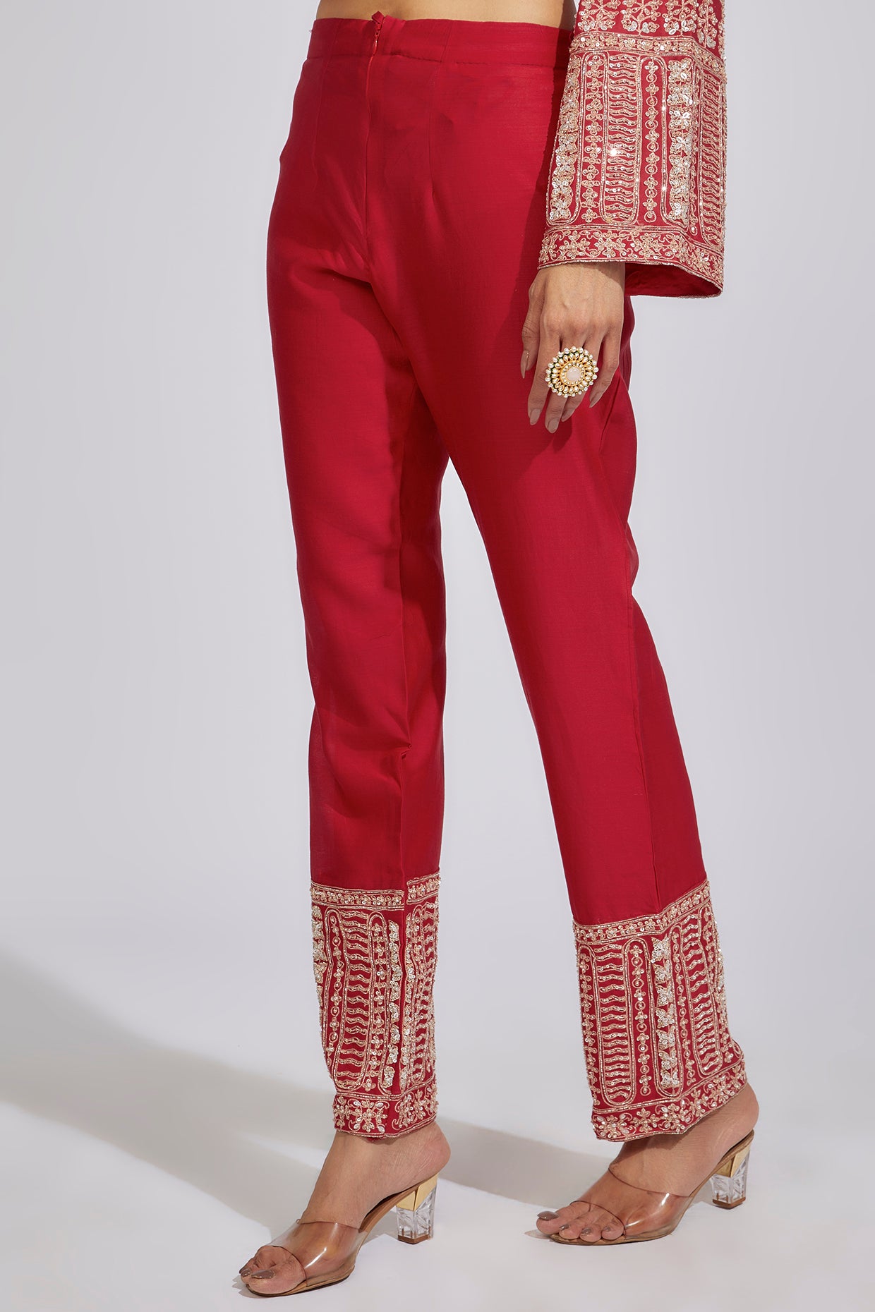 Red Chanderi Embroidered Kurta Set