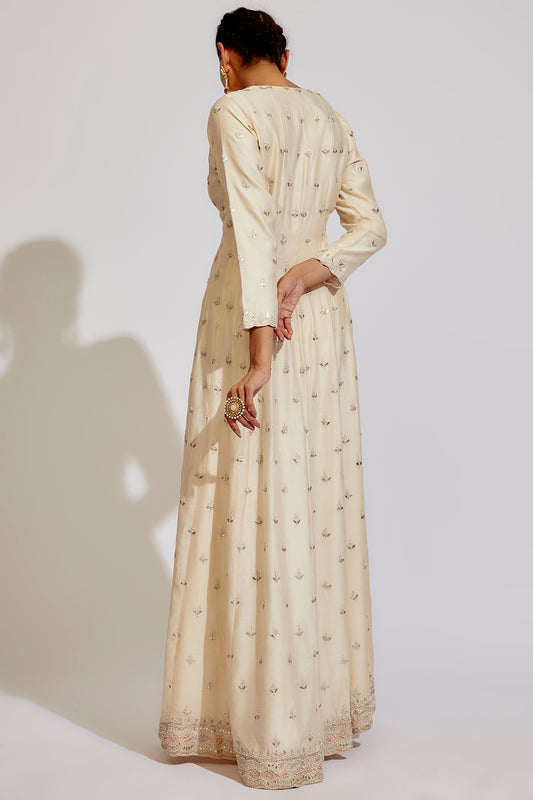 ivory chanderi embroidered anarkali set