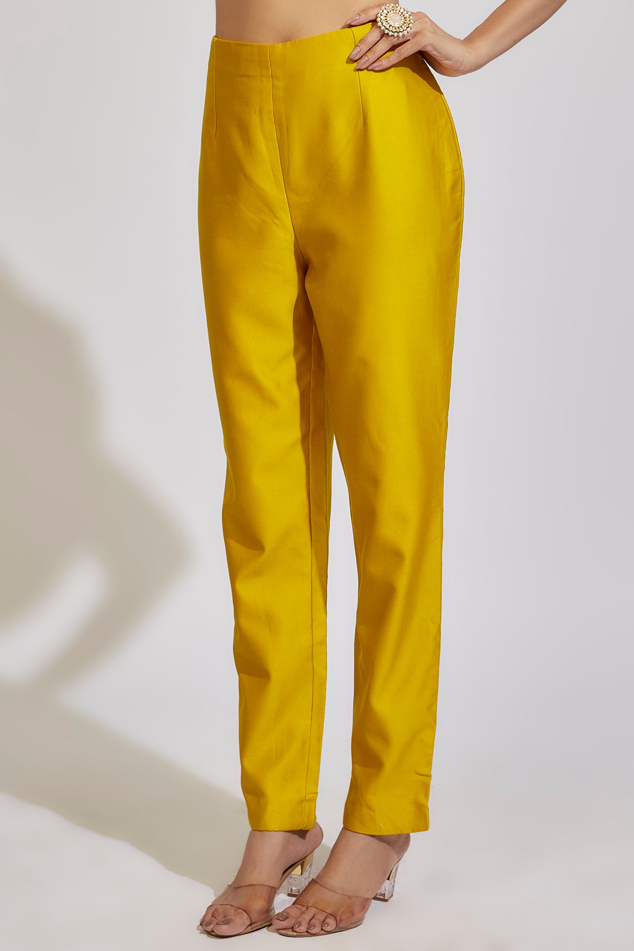 yellow chanderi embroidered anarkali set