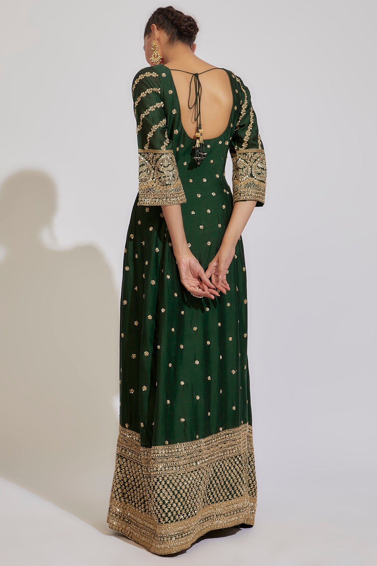 green chanderi embroidered anarkali set