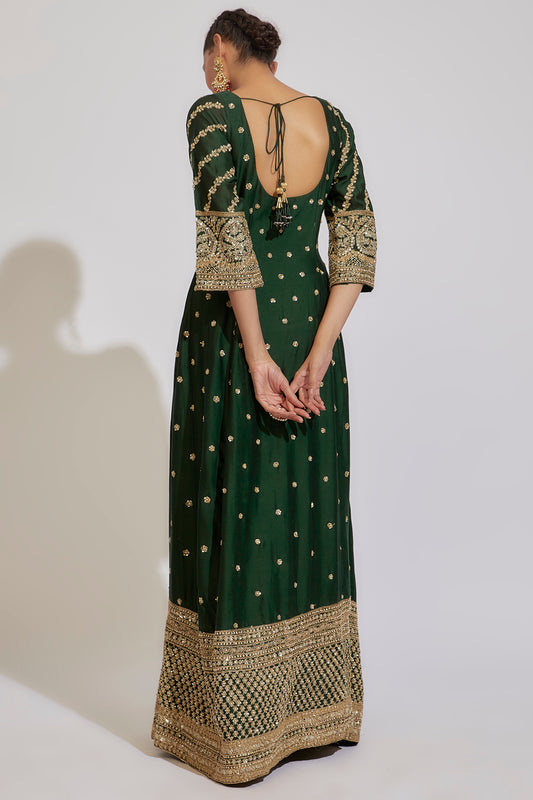 green chanderi embroidered anarkali set