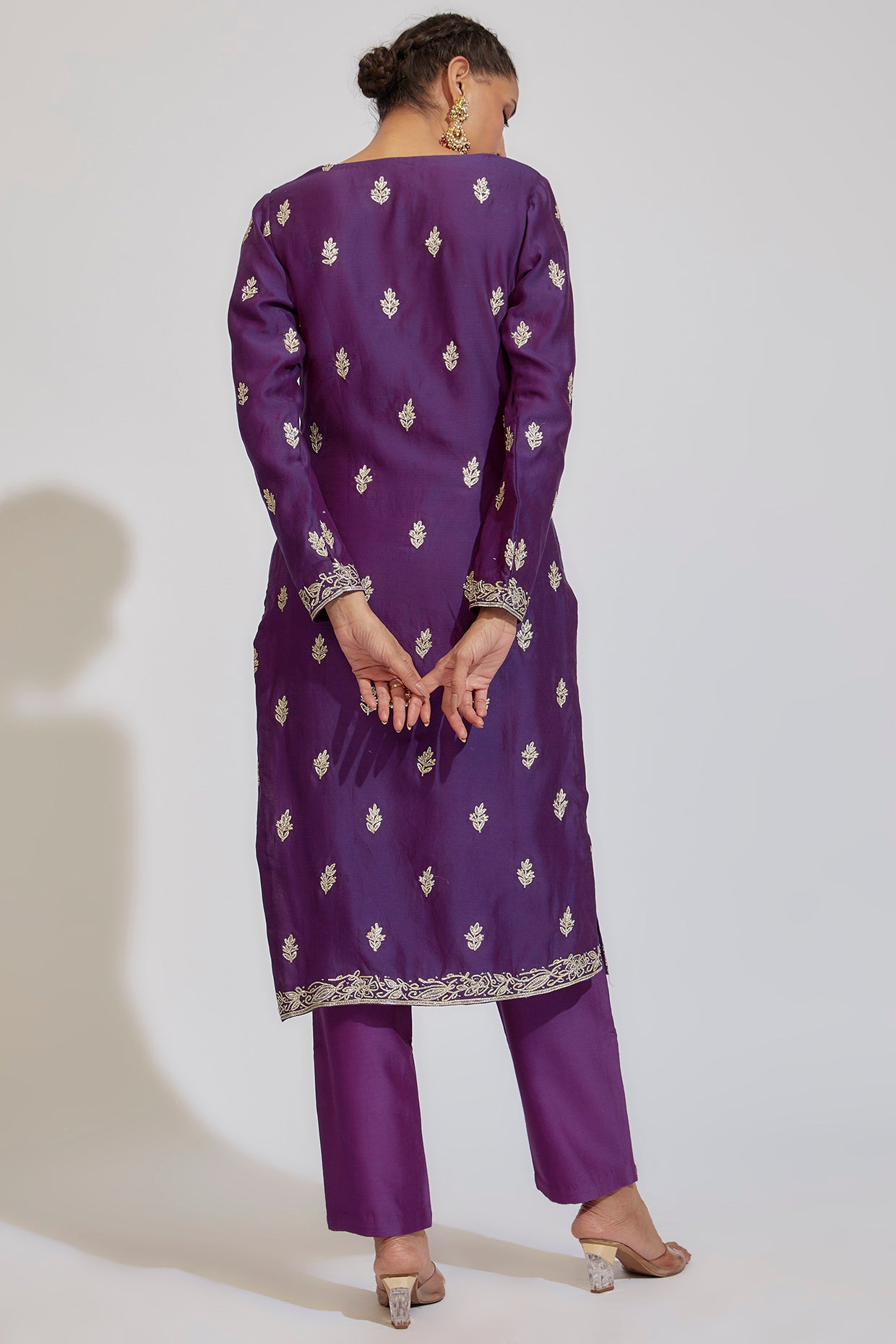 Purple Chanderi Embroidered Kurta Set
