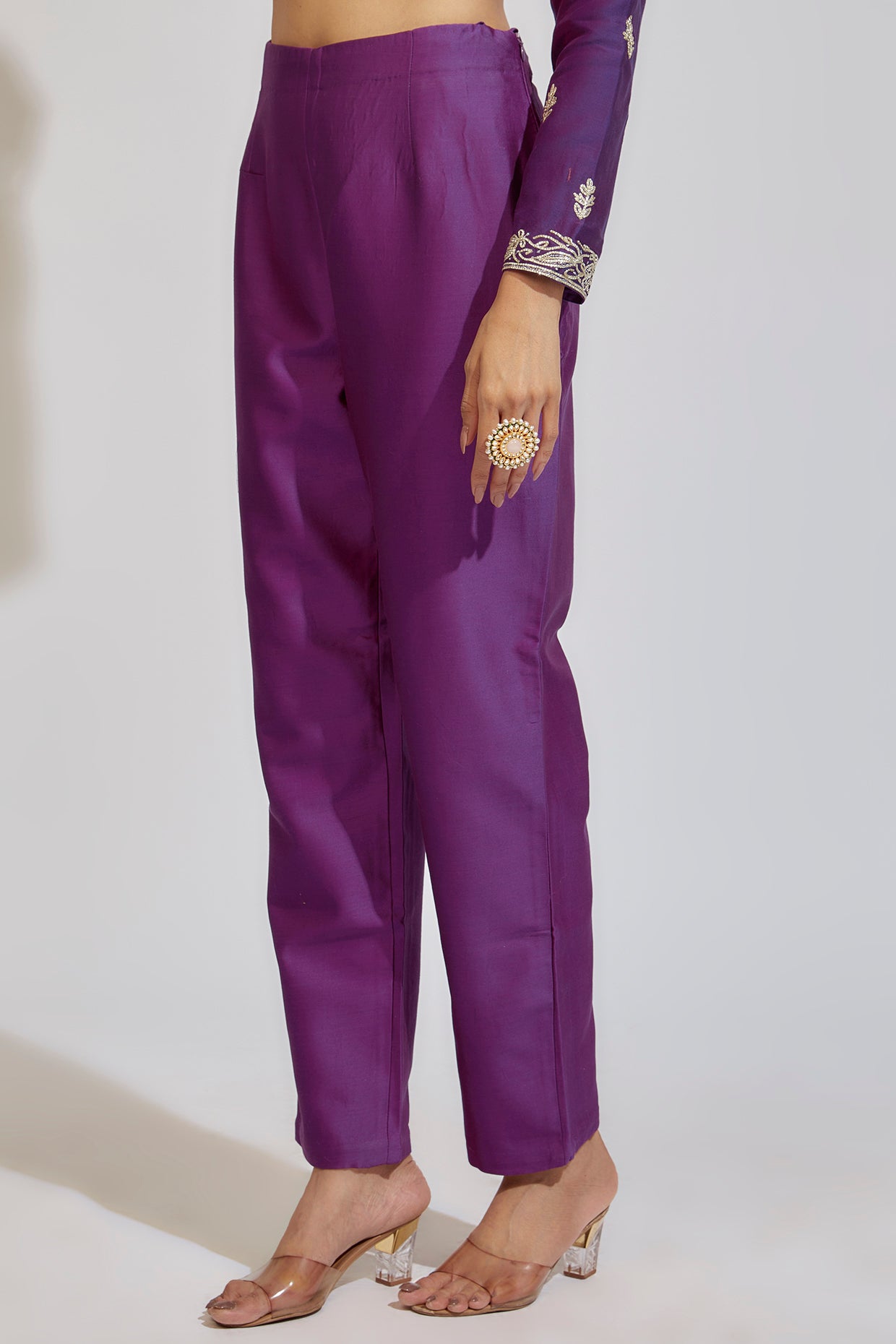 Purple Chanderi Embroidered Kurta Set