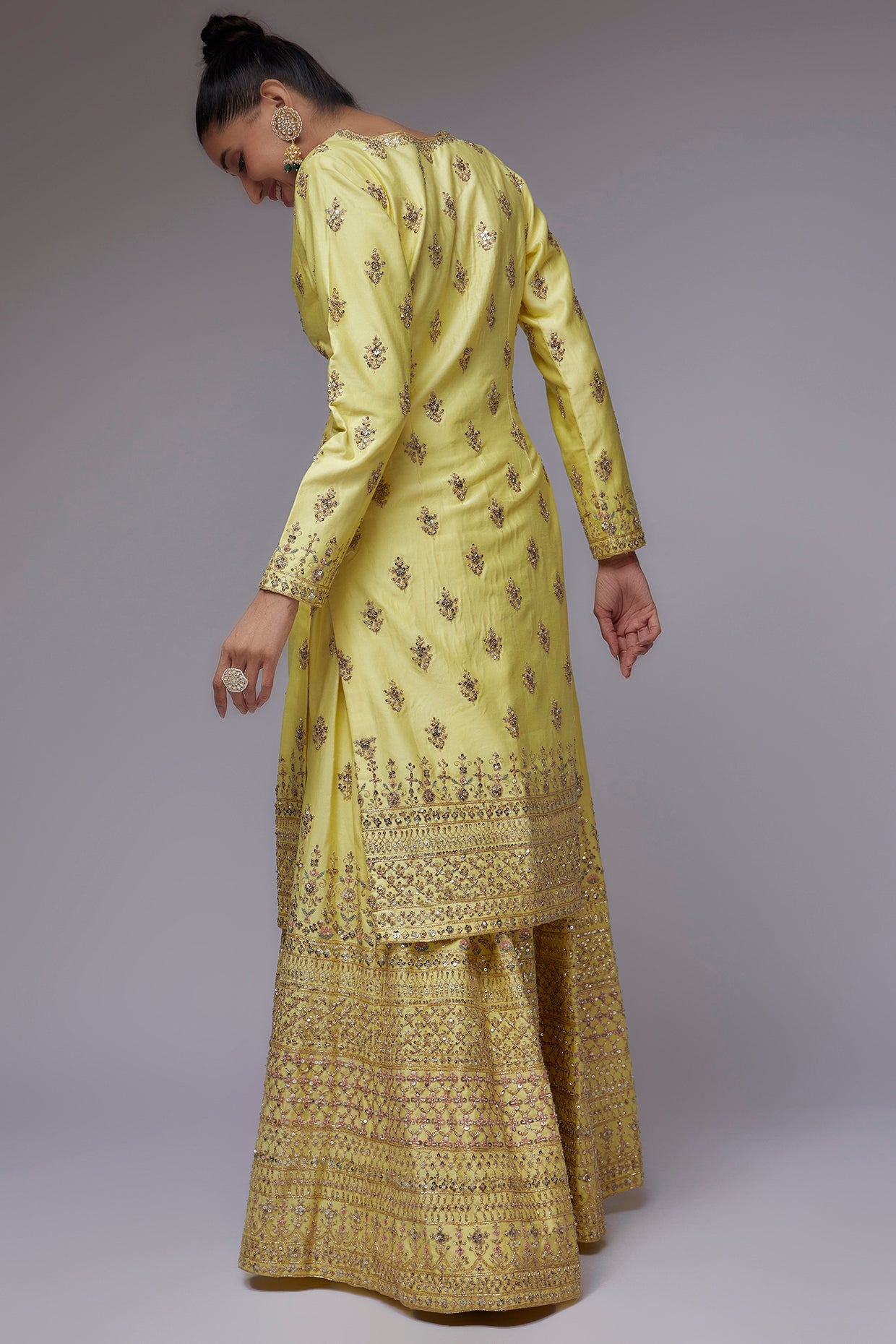 Yellow chanderi embroidered kurta set