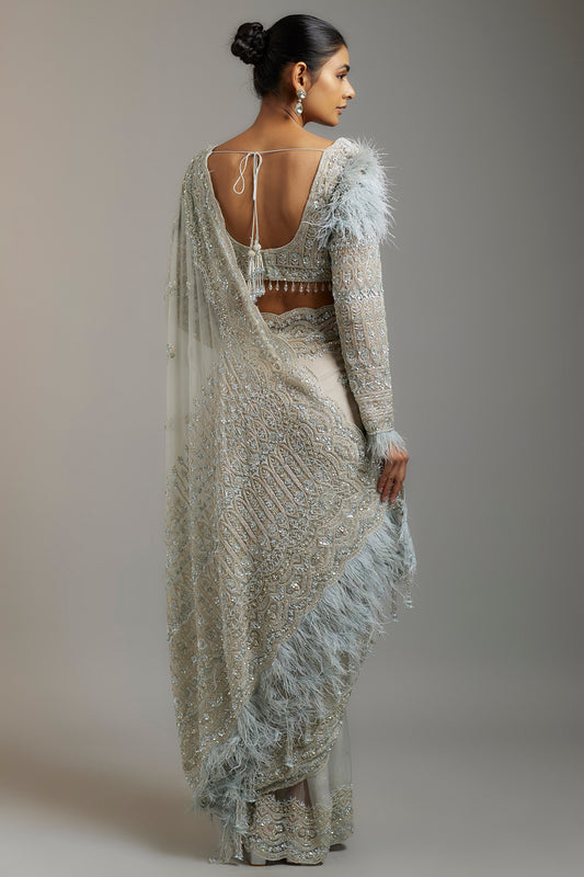 ivory tissue organza sequins embellished saree set