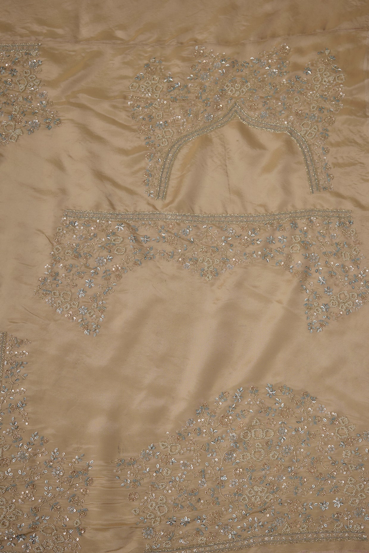 pink tissue hand & machine embroidered saree set