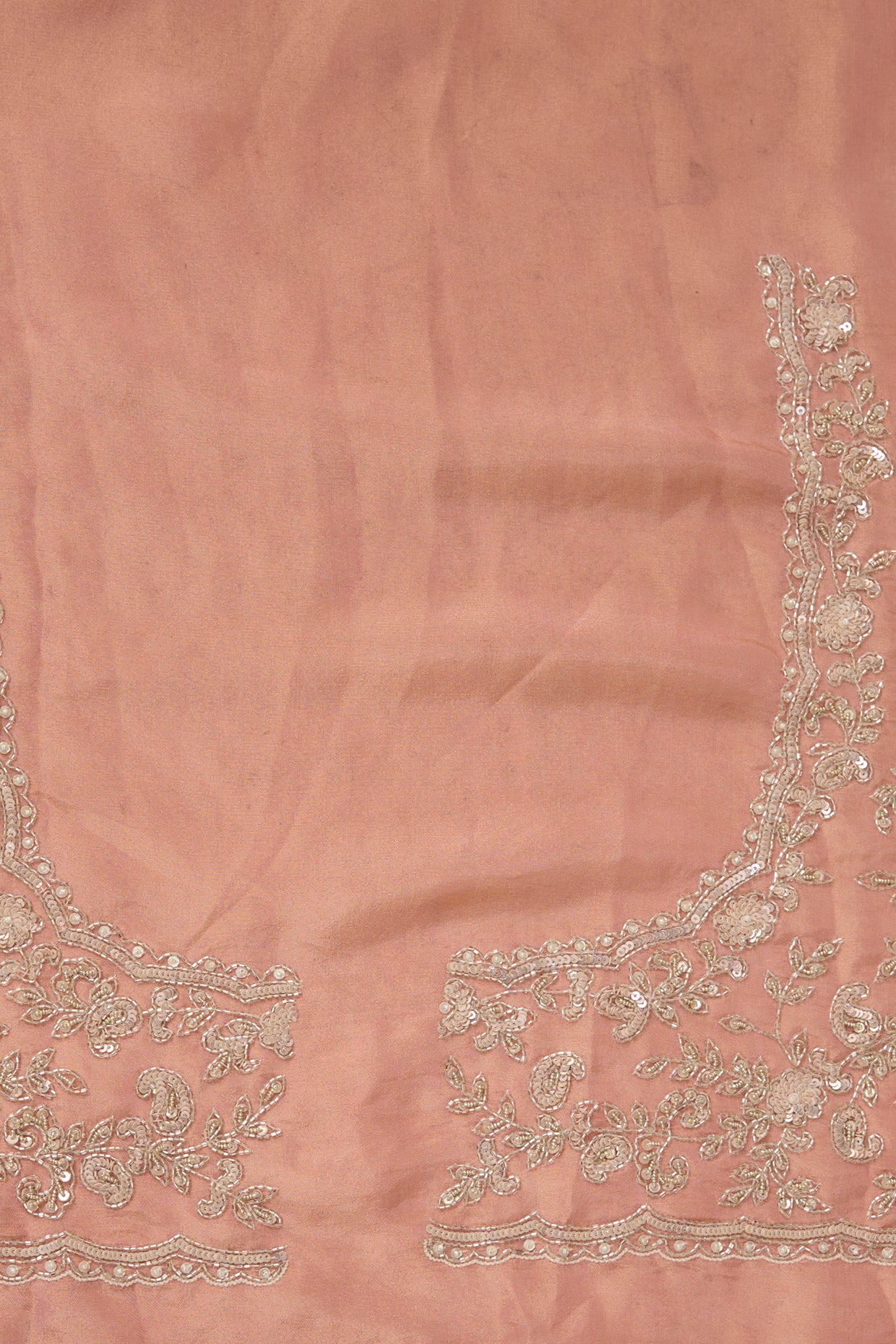pink tissue hand & machine embroidered saree set