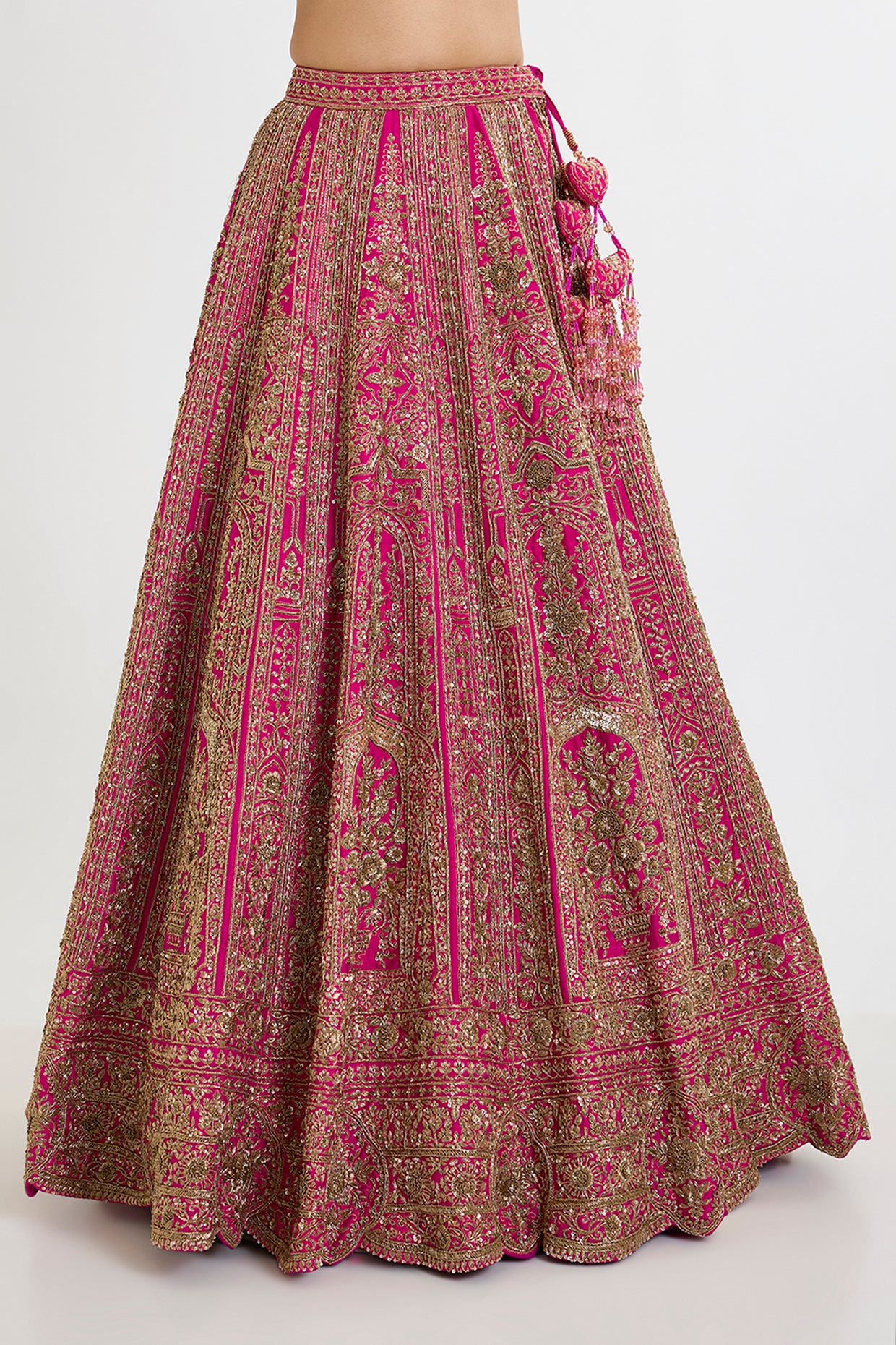 rani pink raw silk cutdana embroidered lehenga set