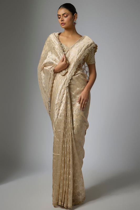 ivory banarasi machine embroidered saree set