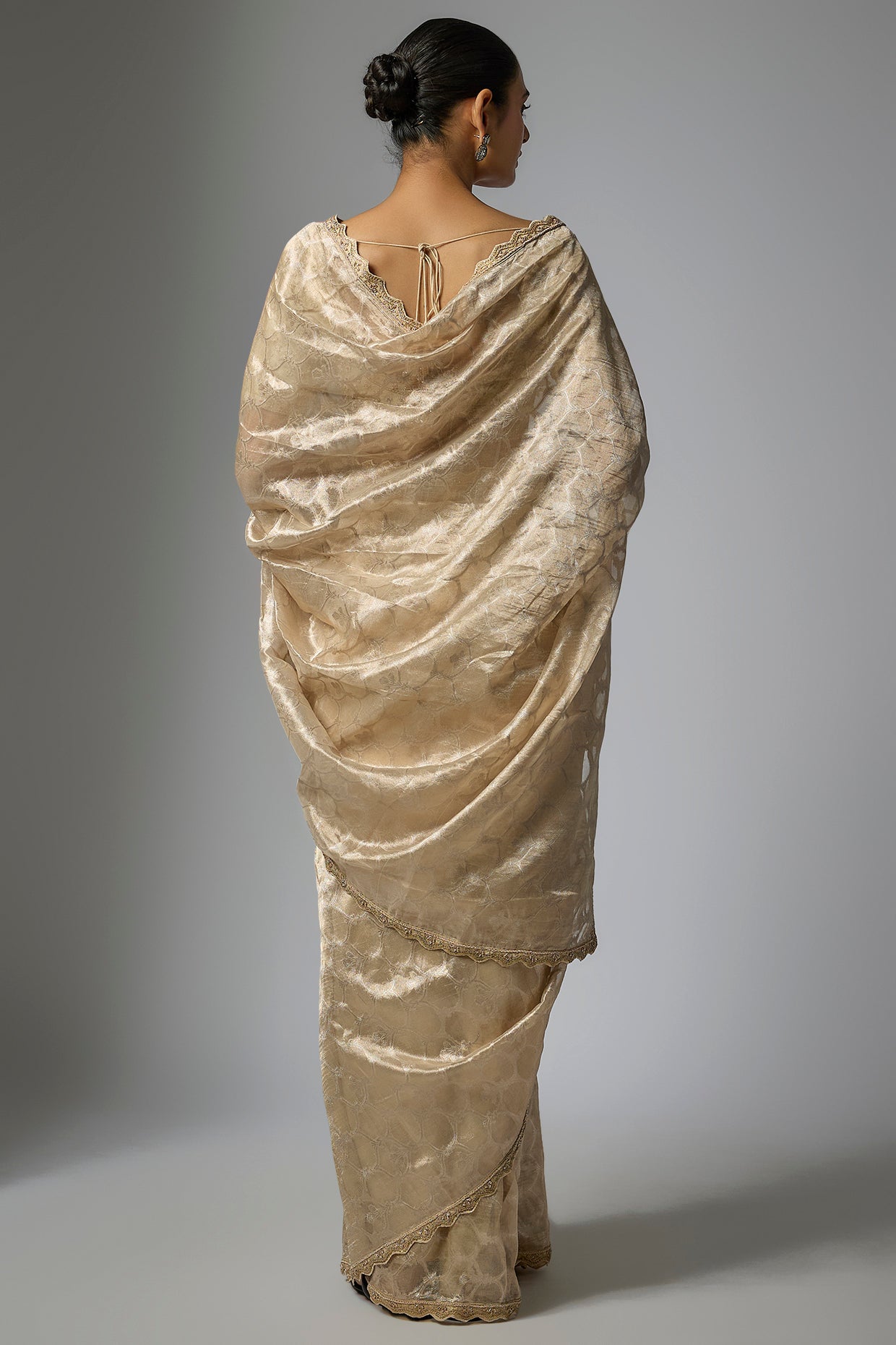 ivory banarasi machine embroidered saree set