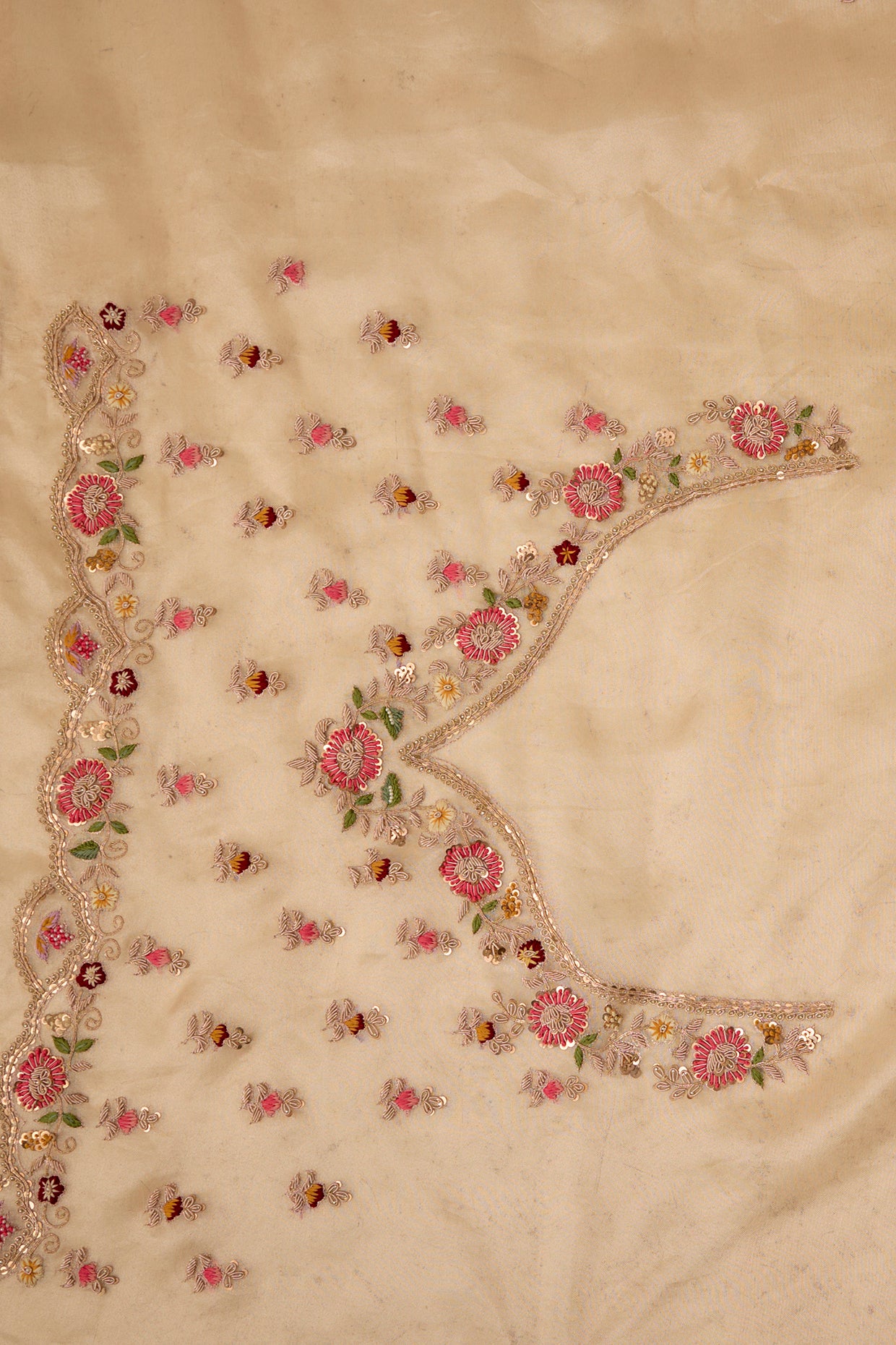 pink organza hand & machine embroidered saree set