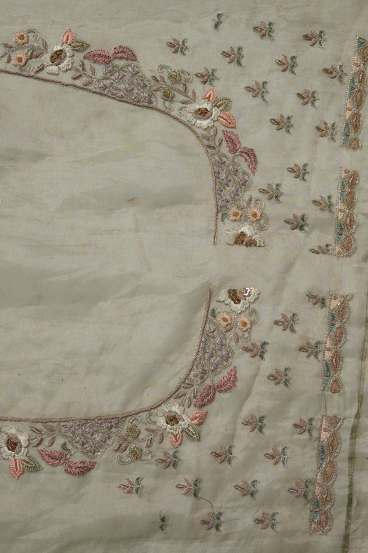 mint green tissue hand & machine embroidered saree set