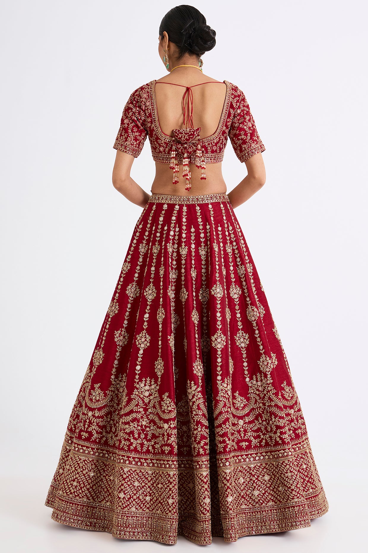 red raw silk zari hand & machine embroidered lehenga set