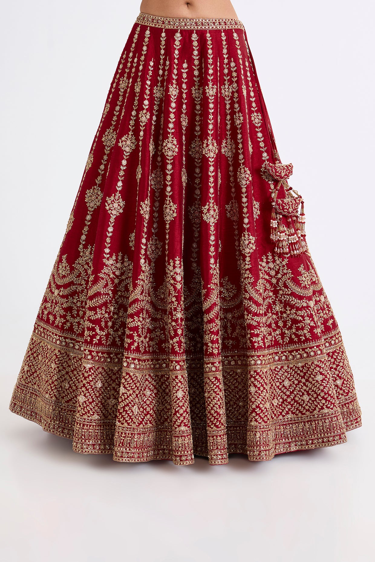 red raw silk zari hand & machine embroidered lehenga set