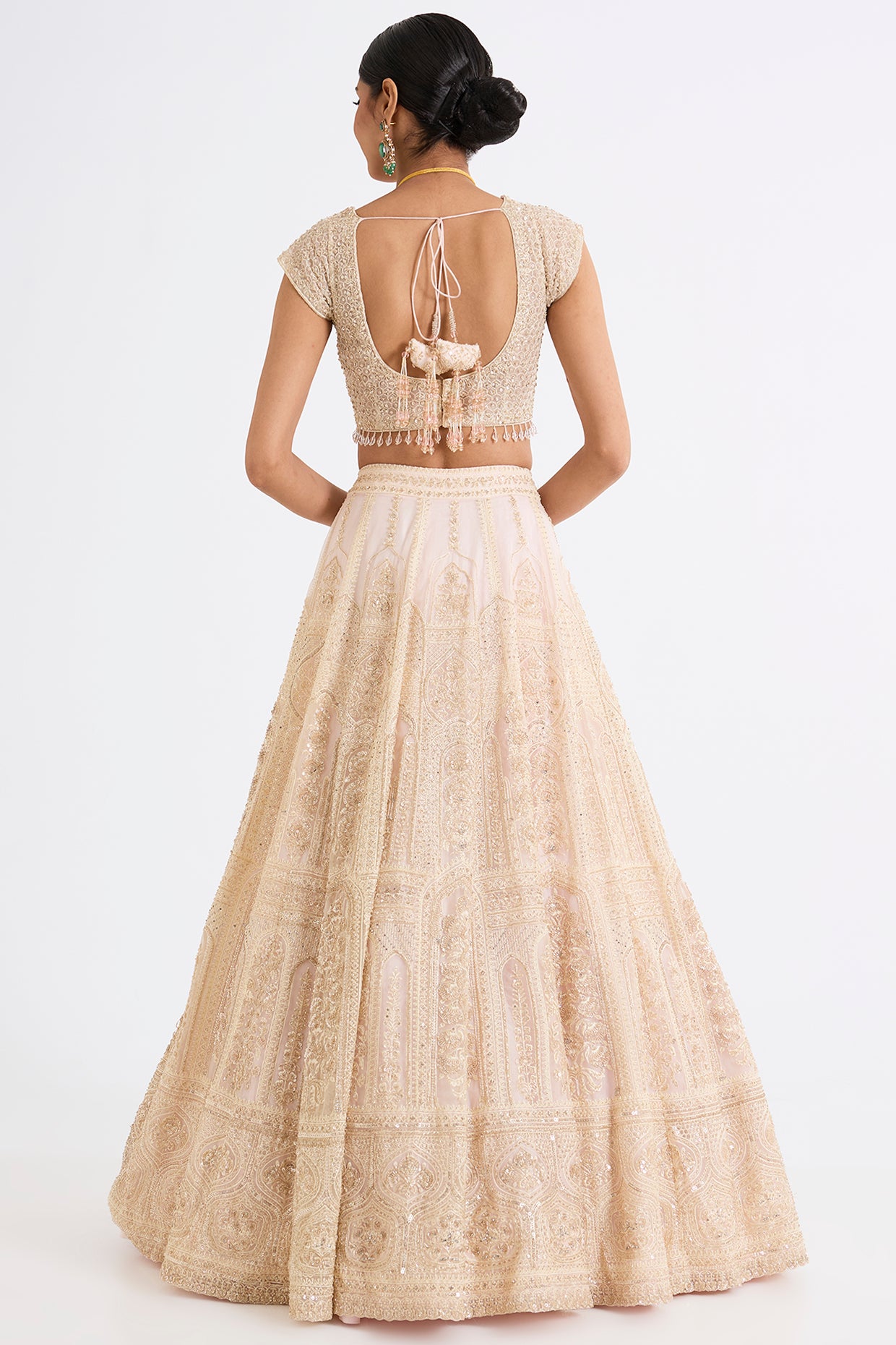 pink raw silk zari hand & machine embroidered lehenga set