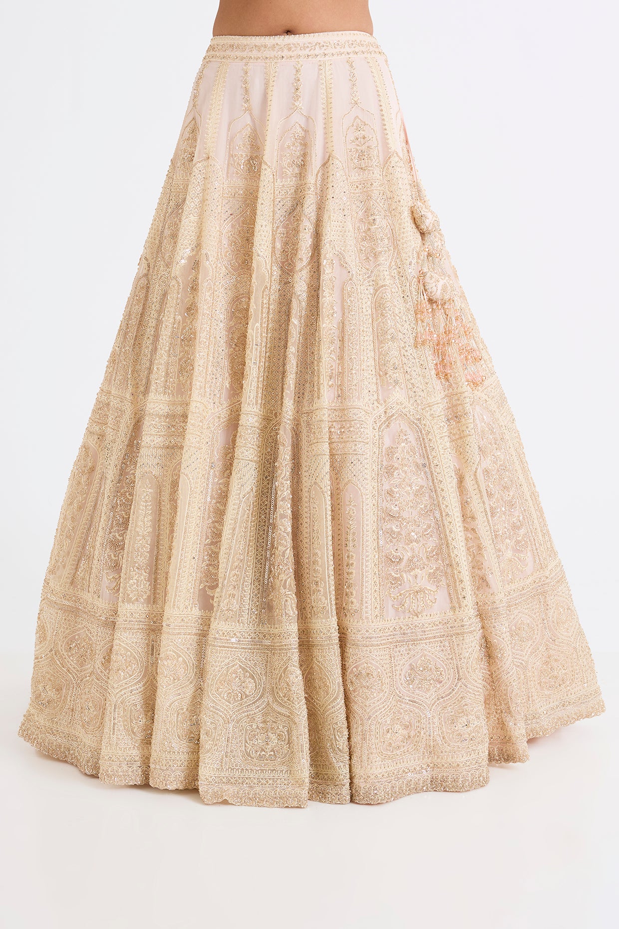 pink raw silk zari hand & machine embroidered lehenga set