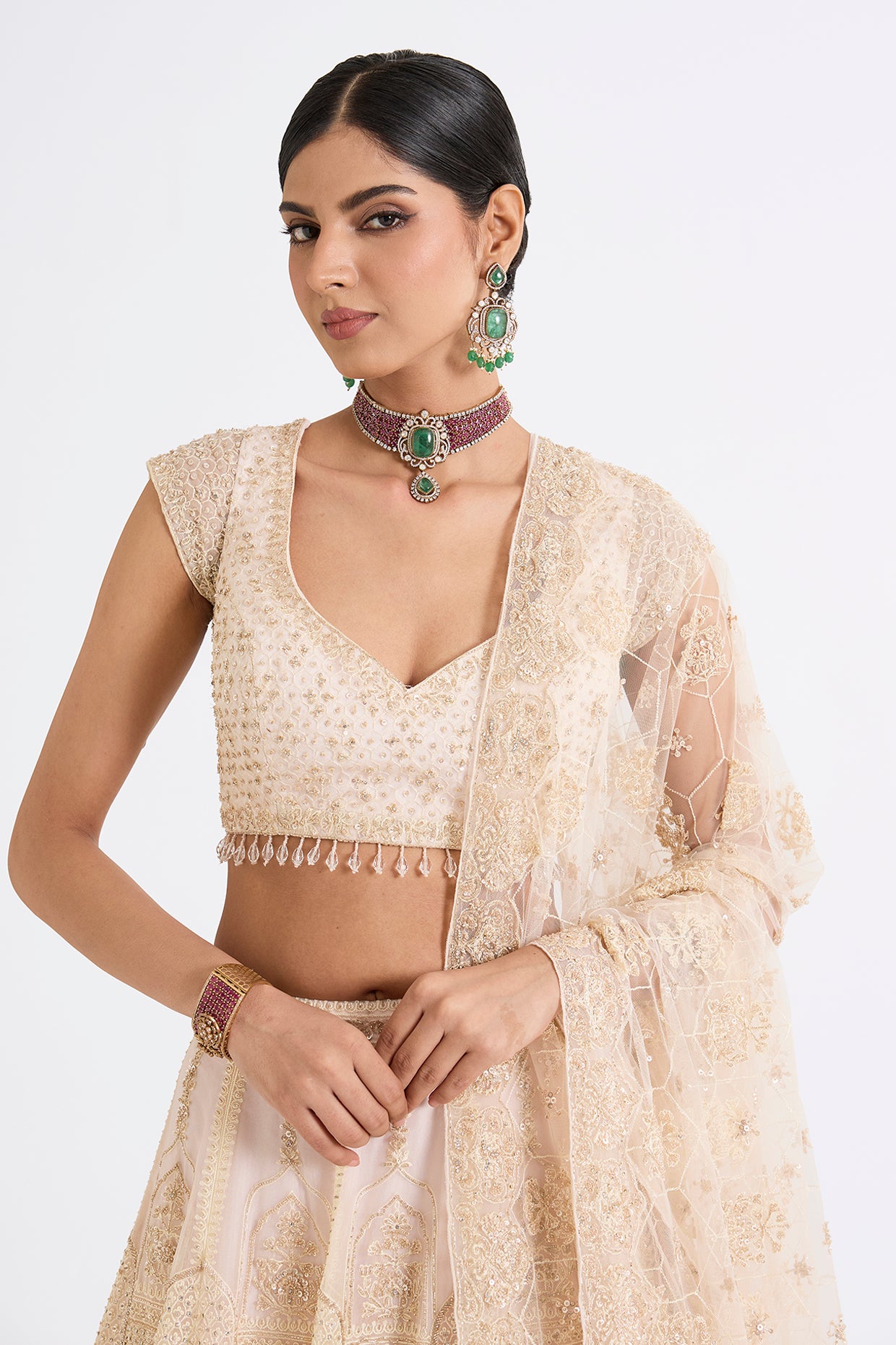 pink raw silk zari hand & machine embroidered lehenga set