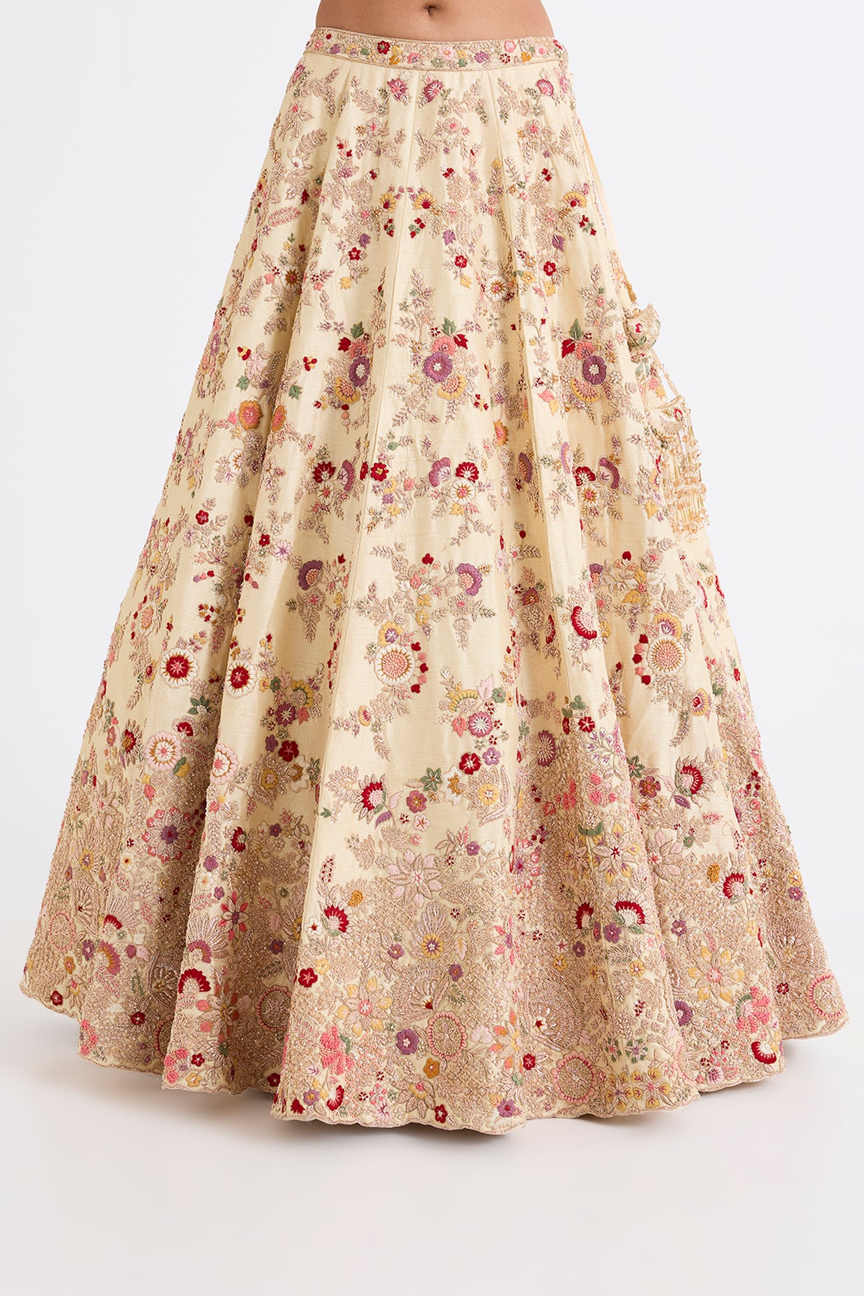 peach raw silk zari hand & machine embroidered lehenga set