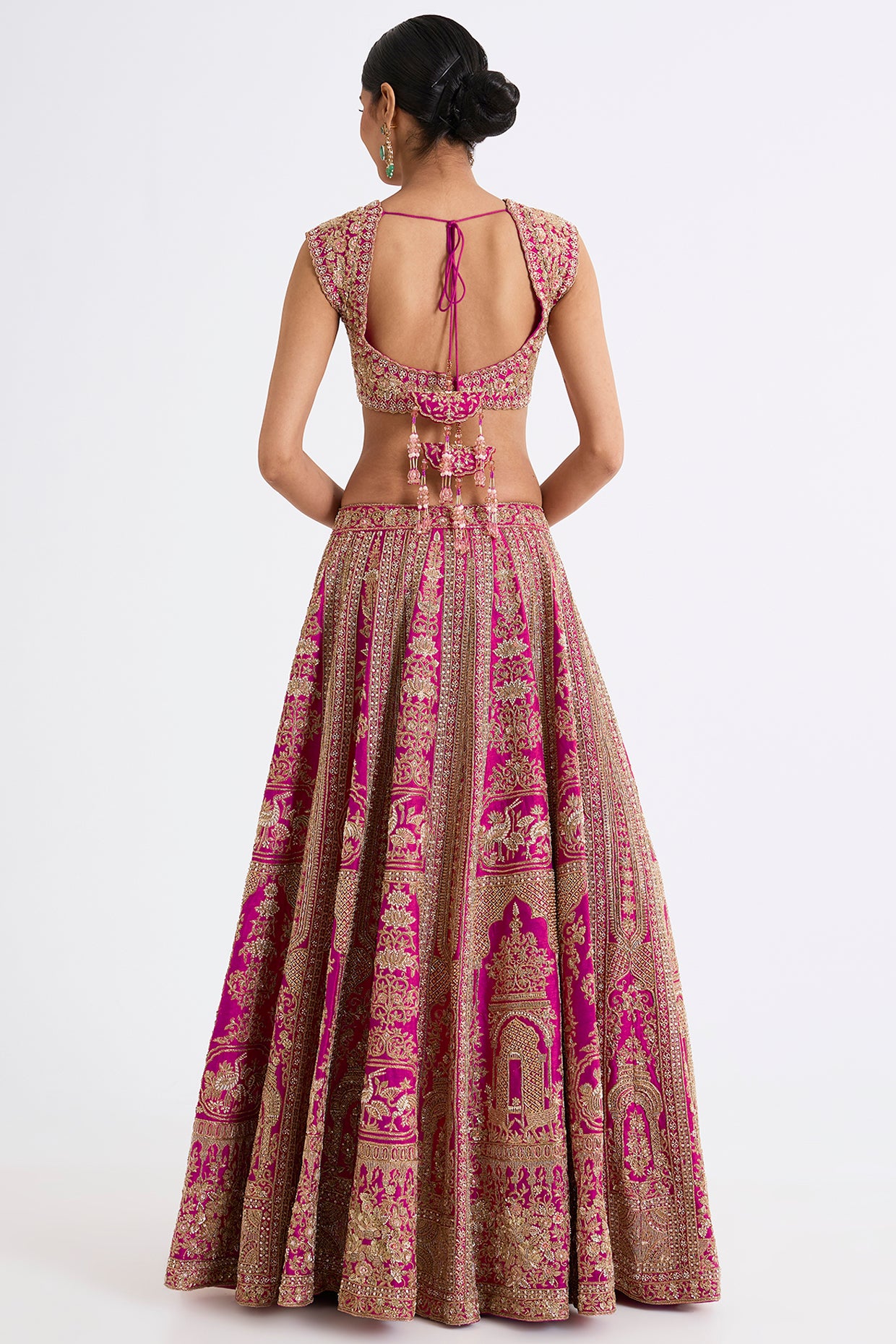 rani pink raw silk zari hand & machine embroidered lehenga set