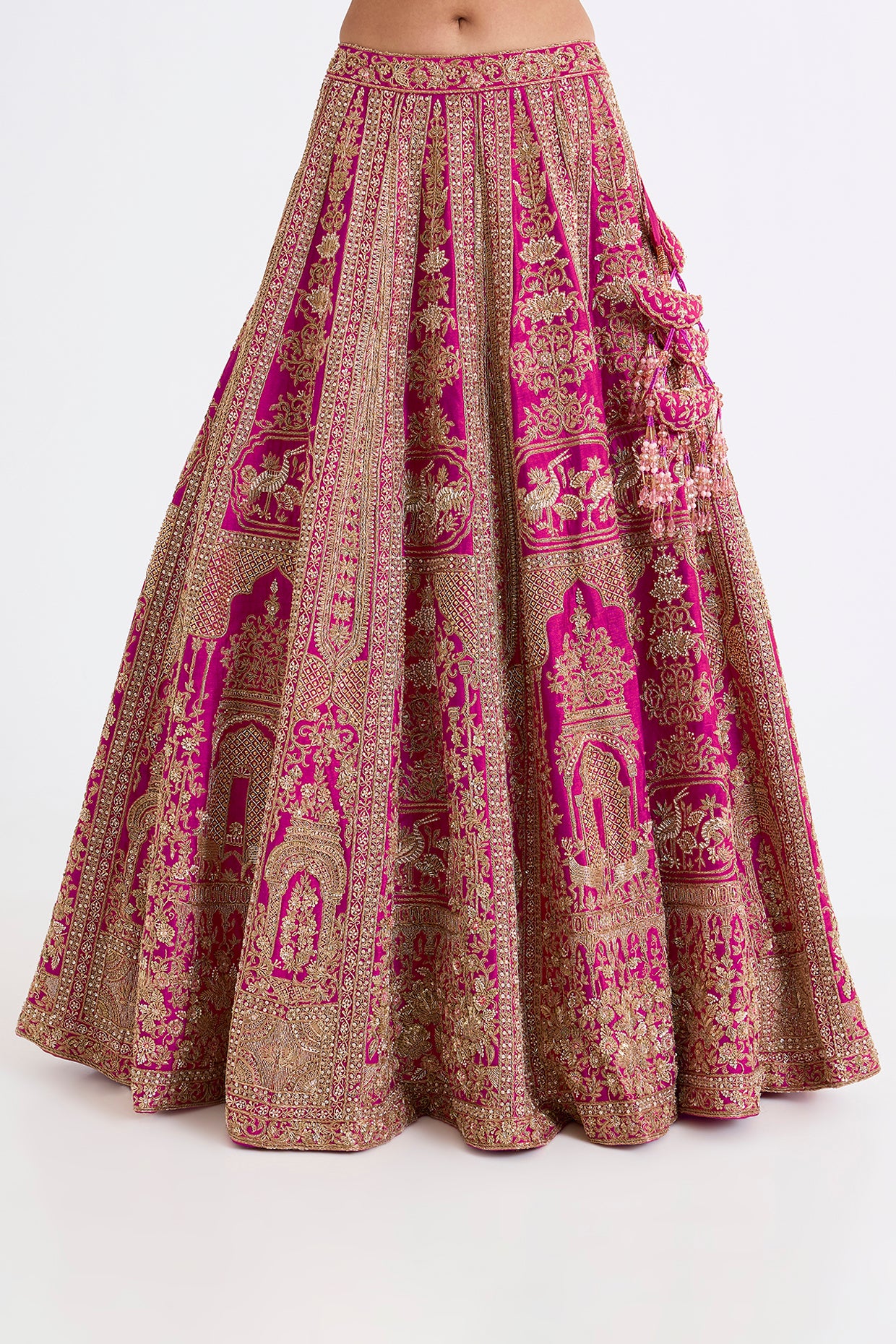 rani pink raw silk zari hand & machine embroidered lehenga set