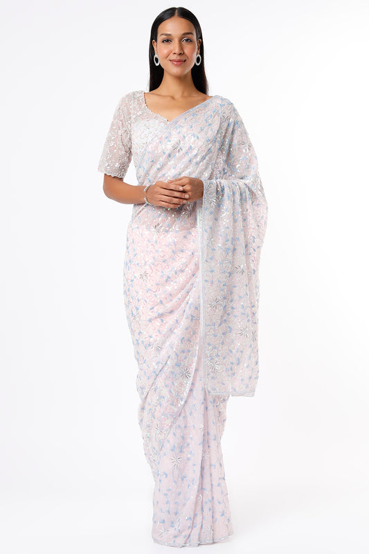 mauve embroidered saree set