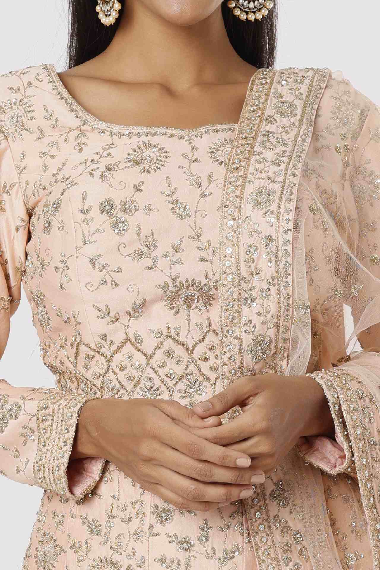 peach embellished gown