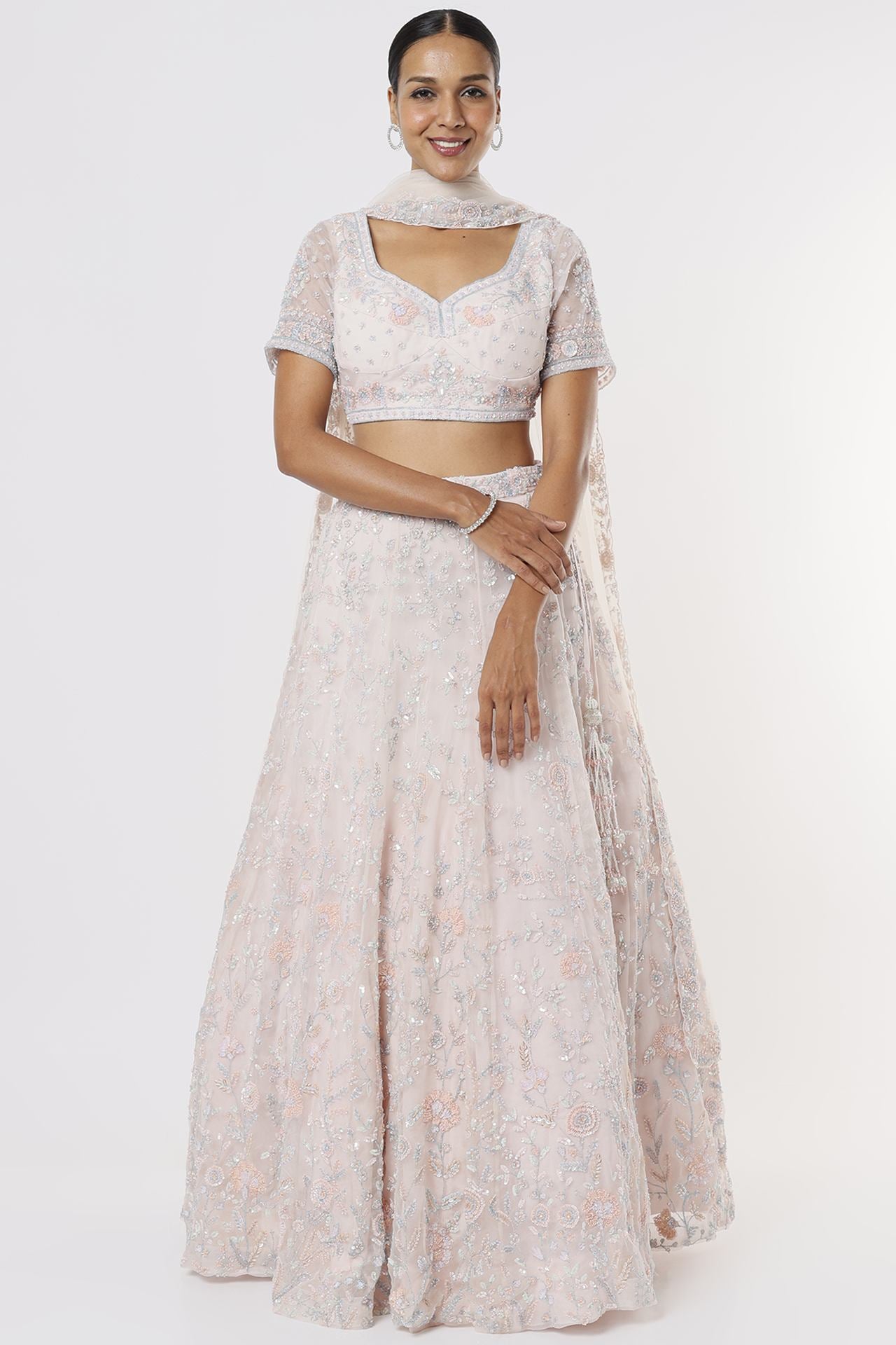 Peach Embroidered Lehenga Set