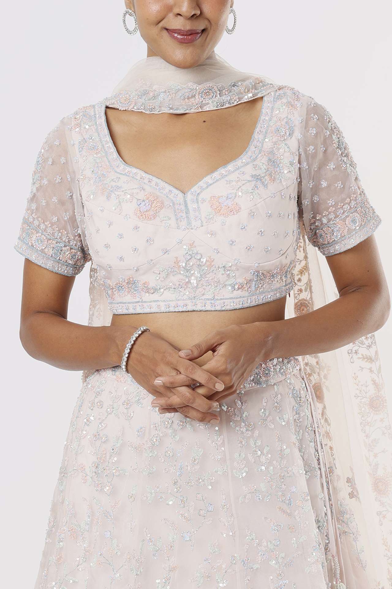 Peach Embroidered Lehenga Set