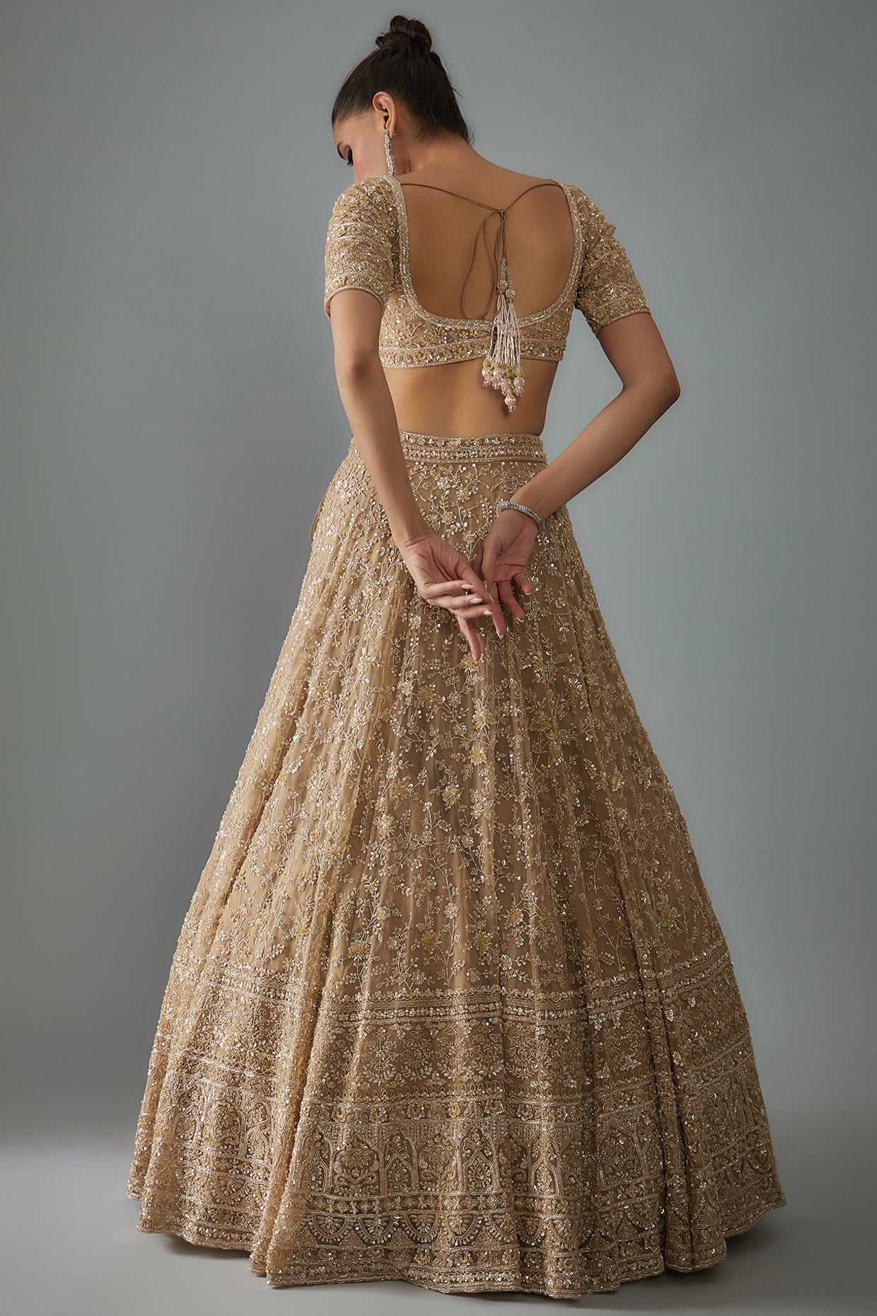 gold organza hand embroidered lehenga set
