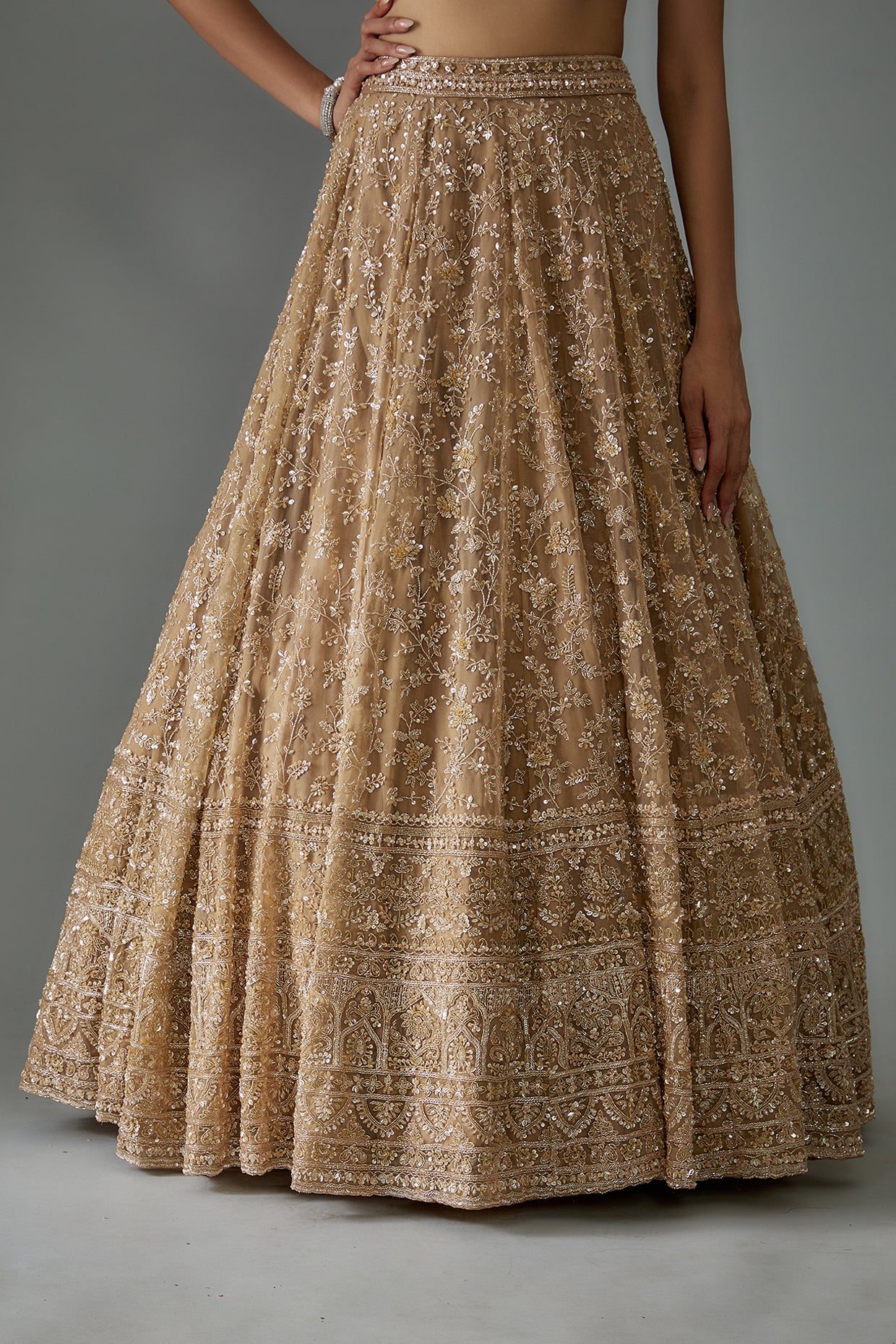 gold organza hand embroidered lehenga set