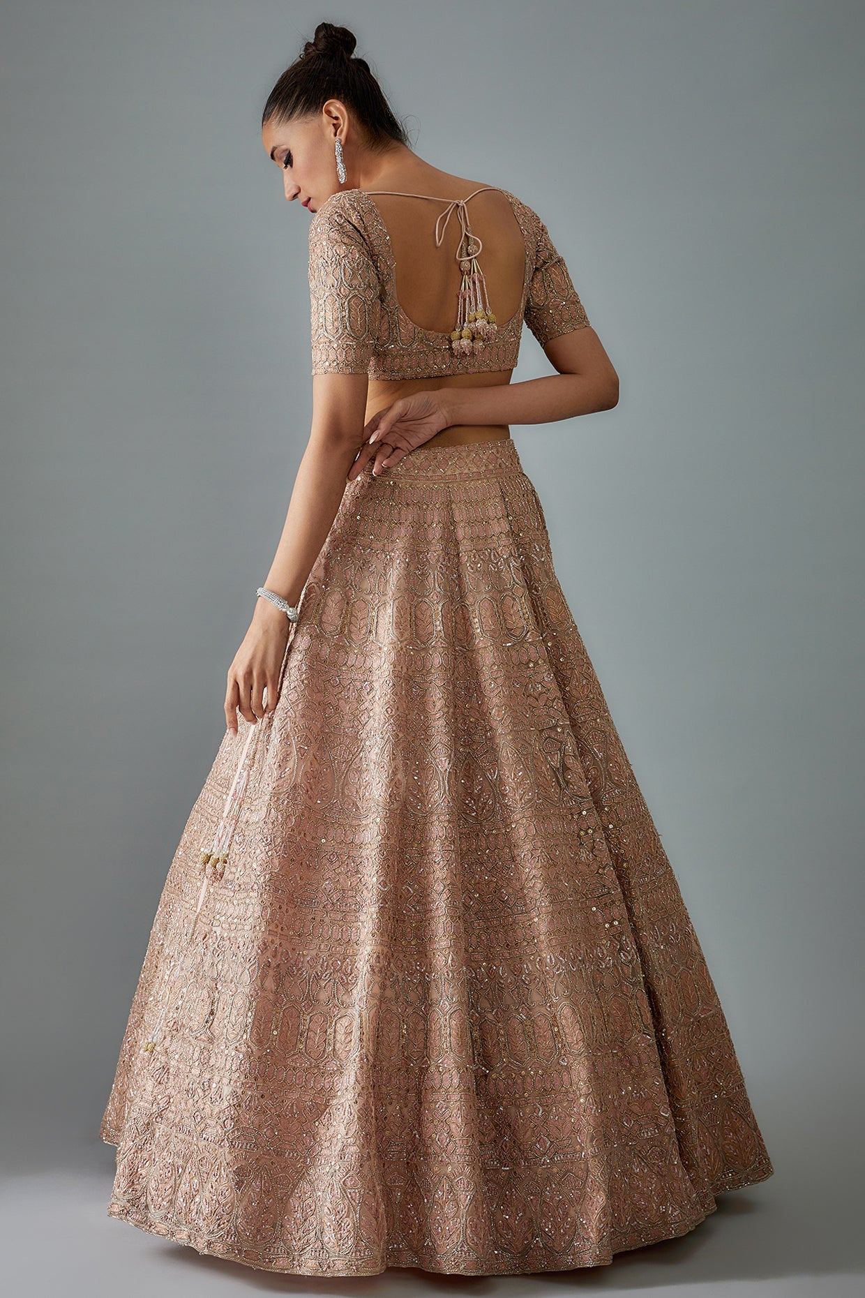 gold organza hand embroidered lehenga set
