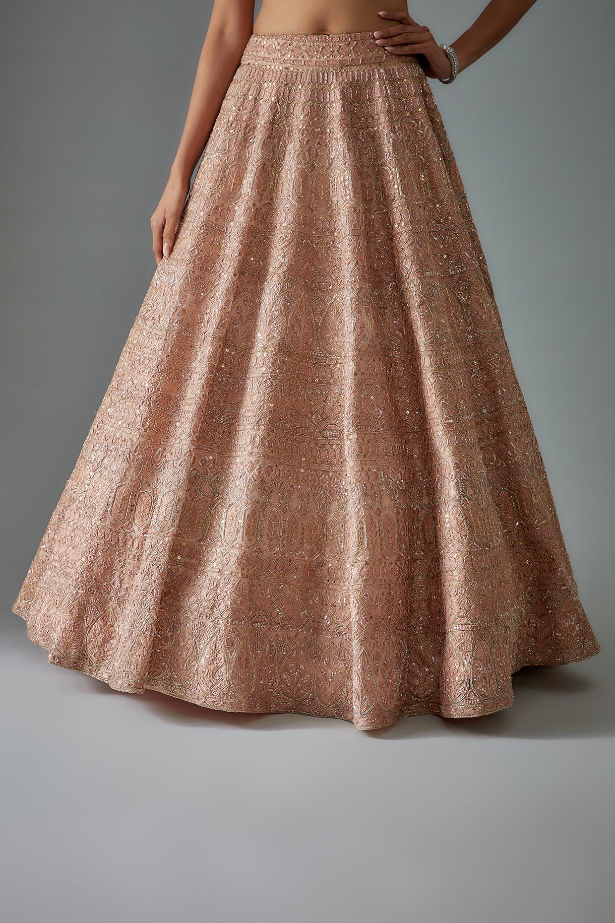 gold organza hand embroidered lehenga set