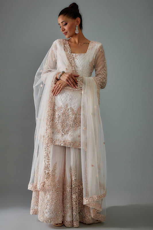 ivory net embroidered sharara set