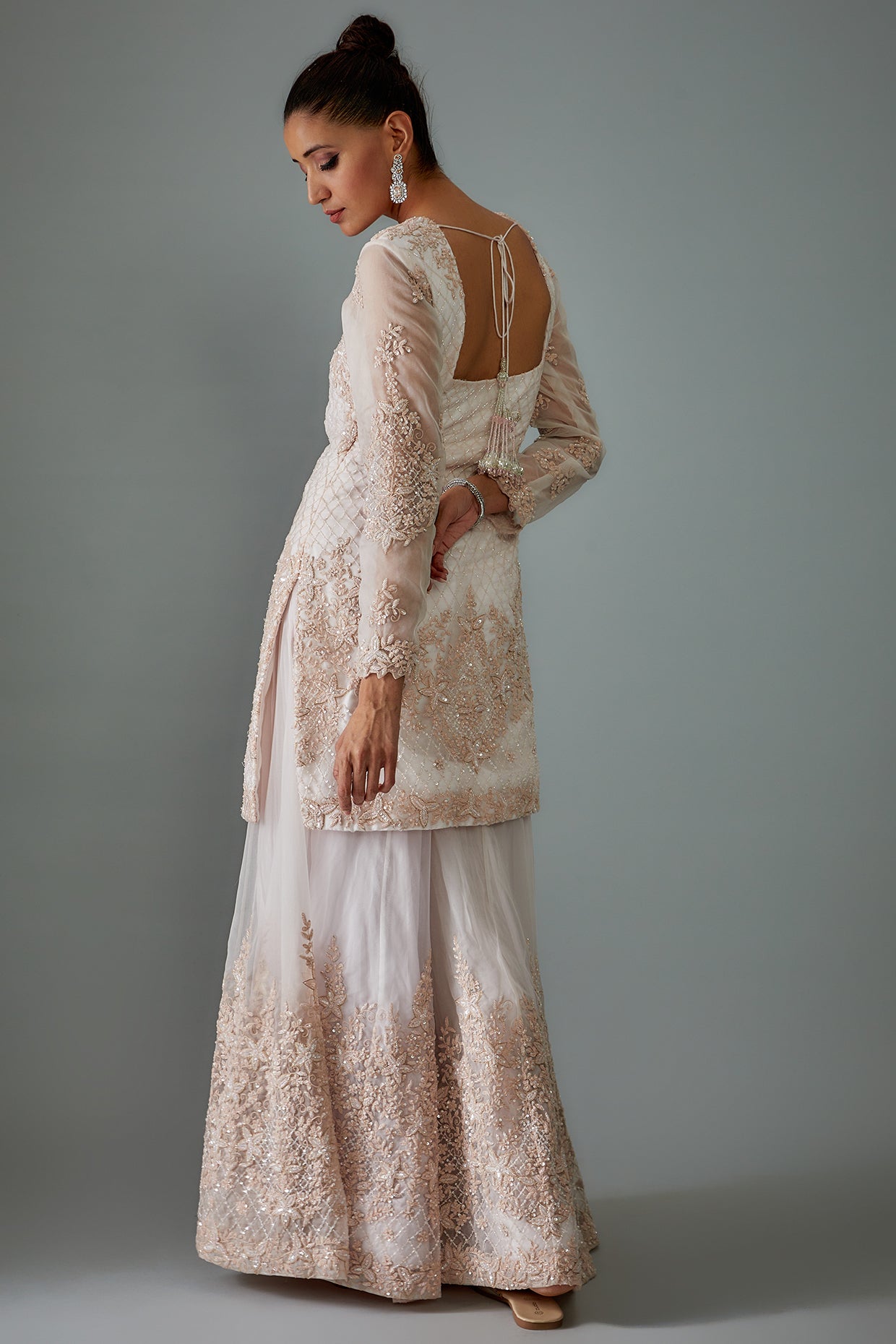 ivory net embroidered sharara set