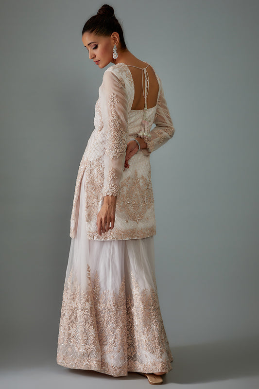 ivory net embroidered sharara set