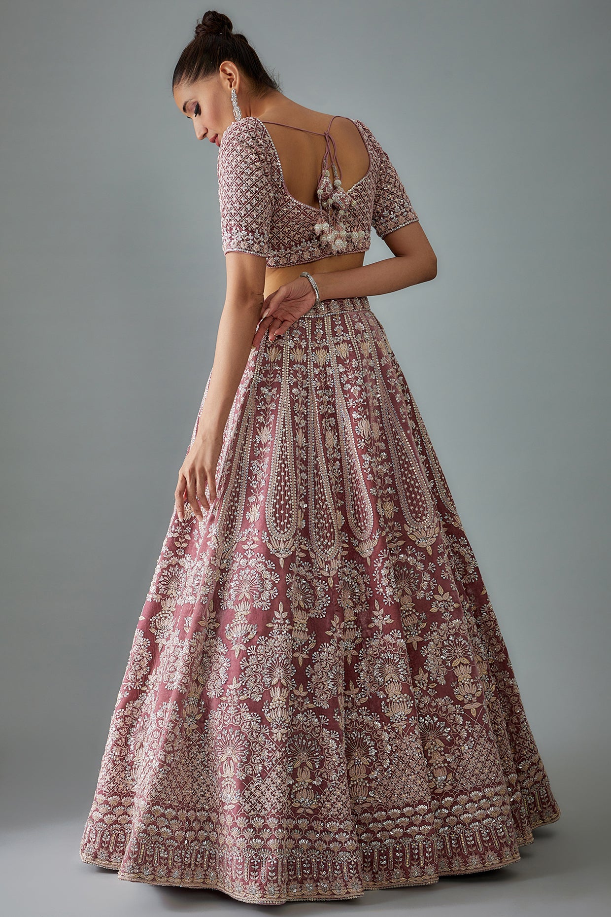 mauve velvet hand embroidered lehenga set