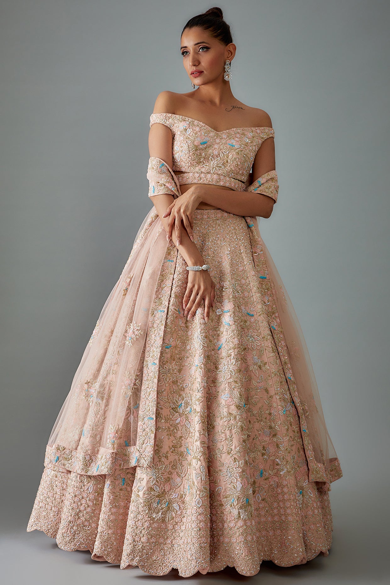 pink velvet hand embroidered lehenga set