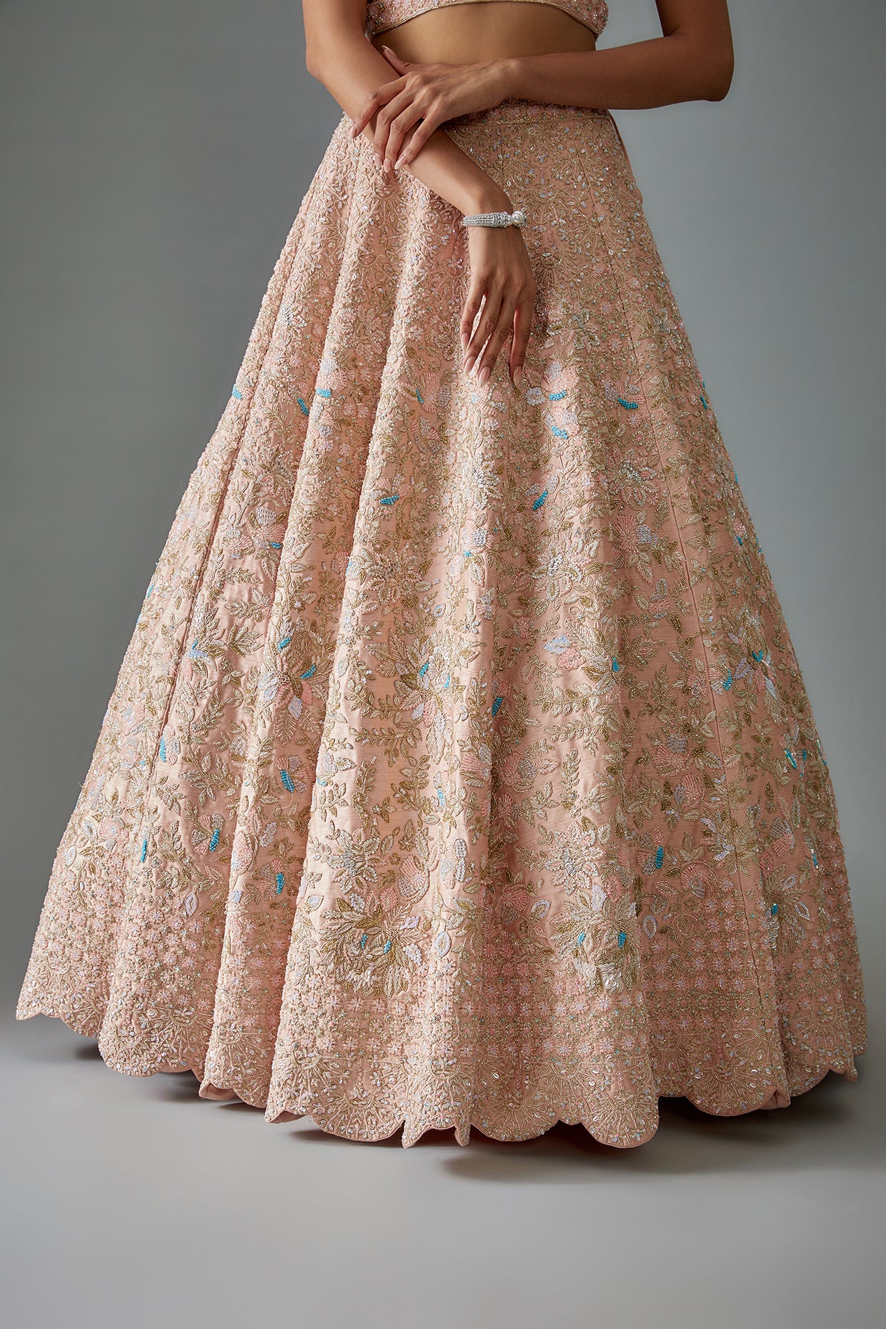 pink velvet hand embroidered lehenga set