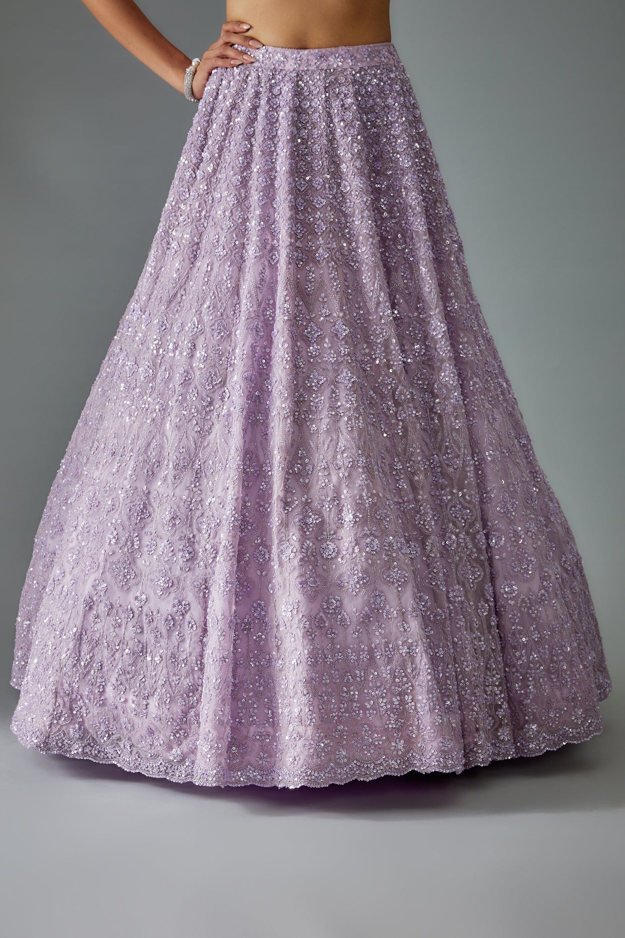 lilac organza hand embroidered lehenga set