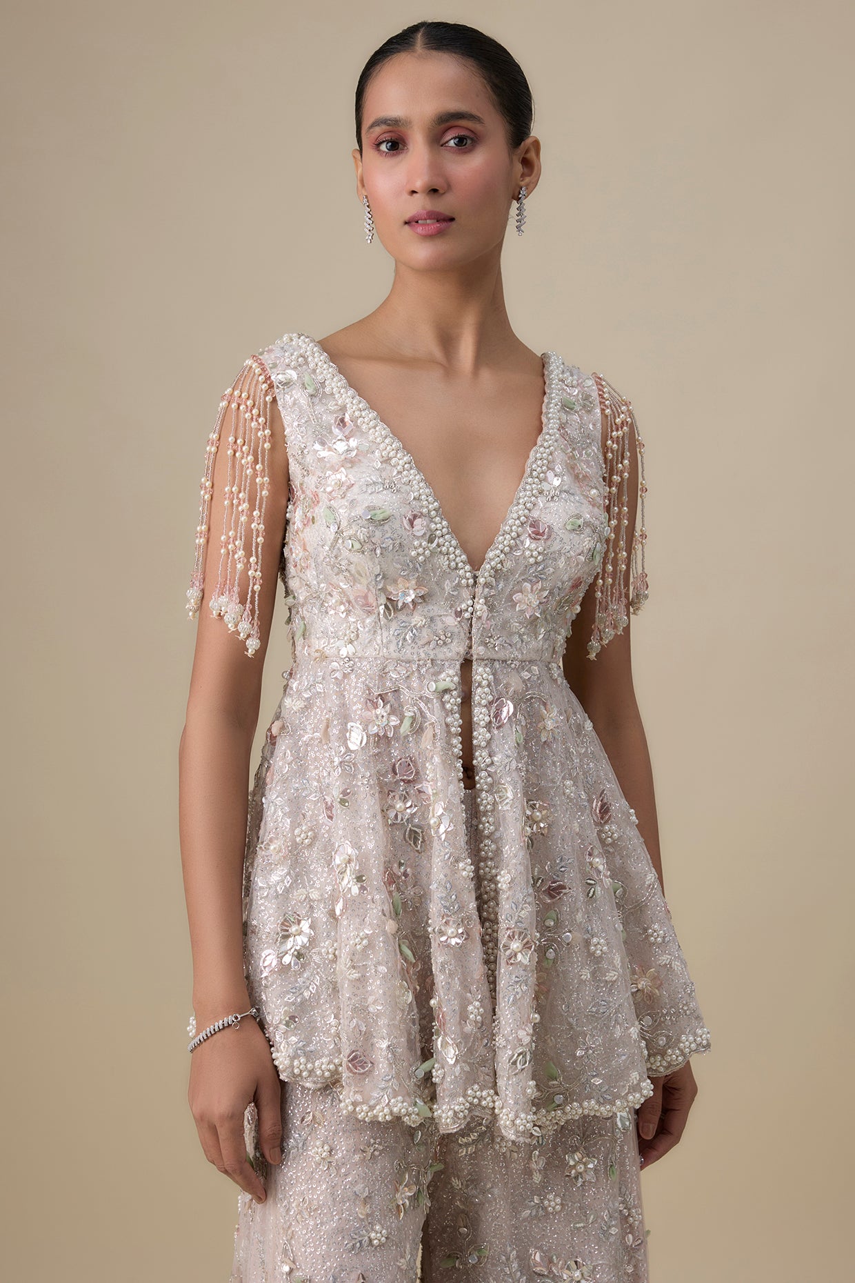 grey organza sharara set