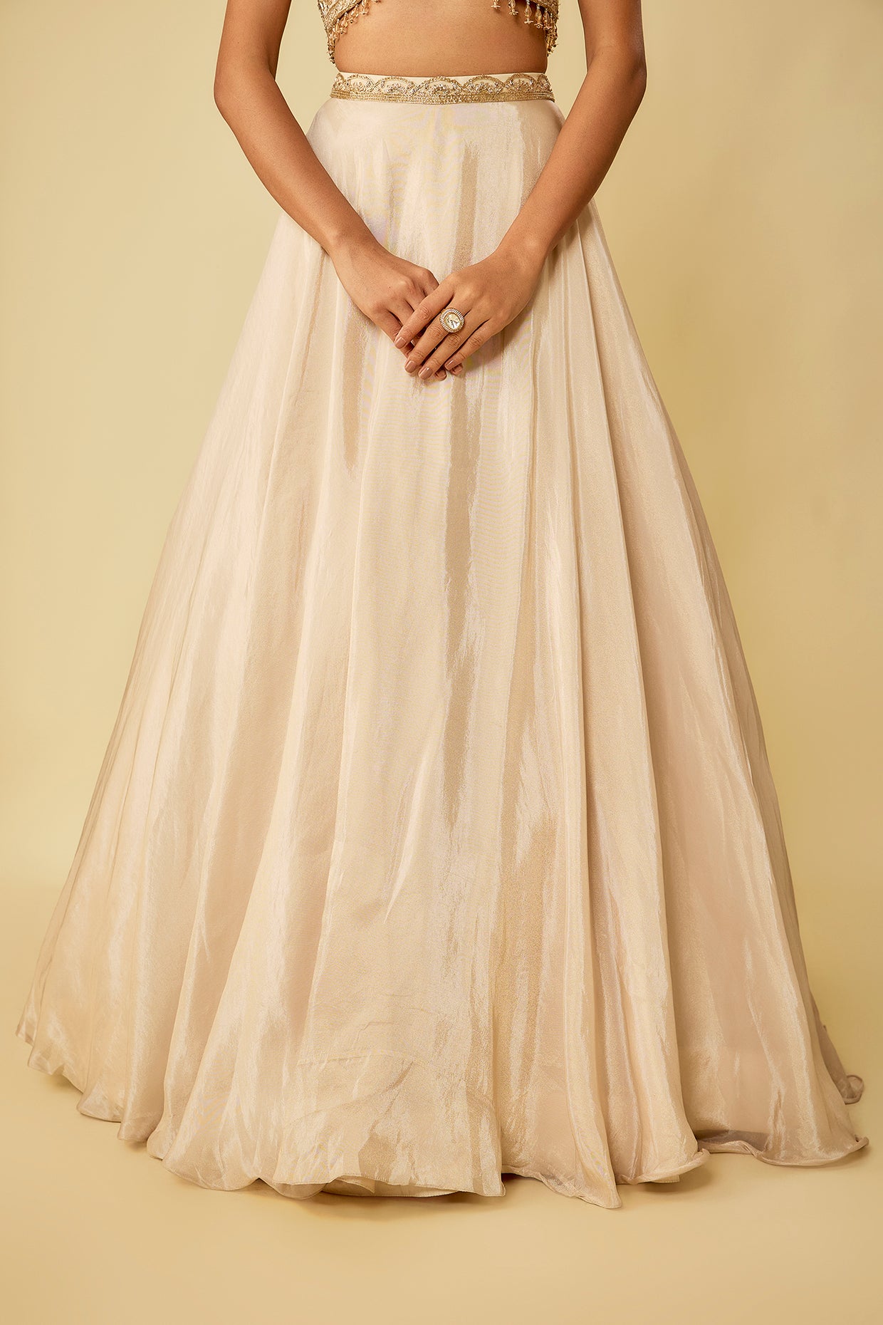 gold tissue zardosi embroidered jacket lehenga set